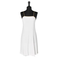 White crêpe dress with gold lurex braids shoulders straps YSL Variation