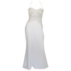 White Crepe "Nikki" Embellished Column Gown