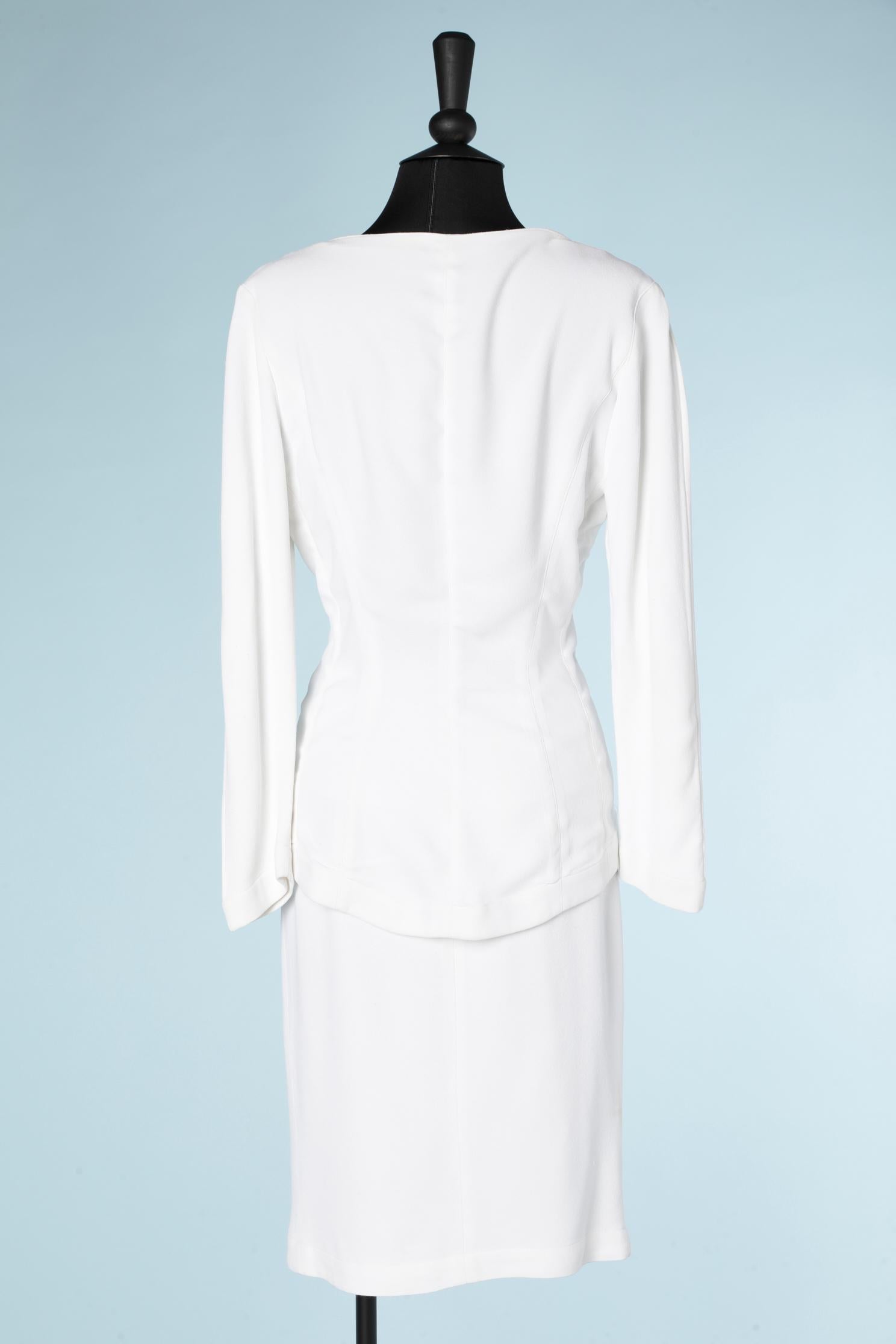 Gray White crêpe skirt suit Thierry Mugler
