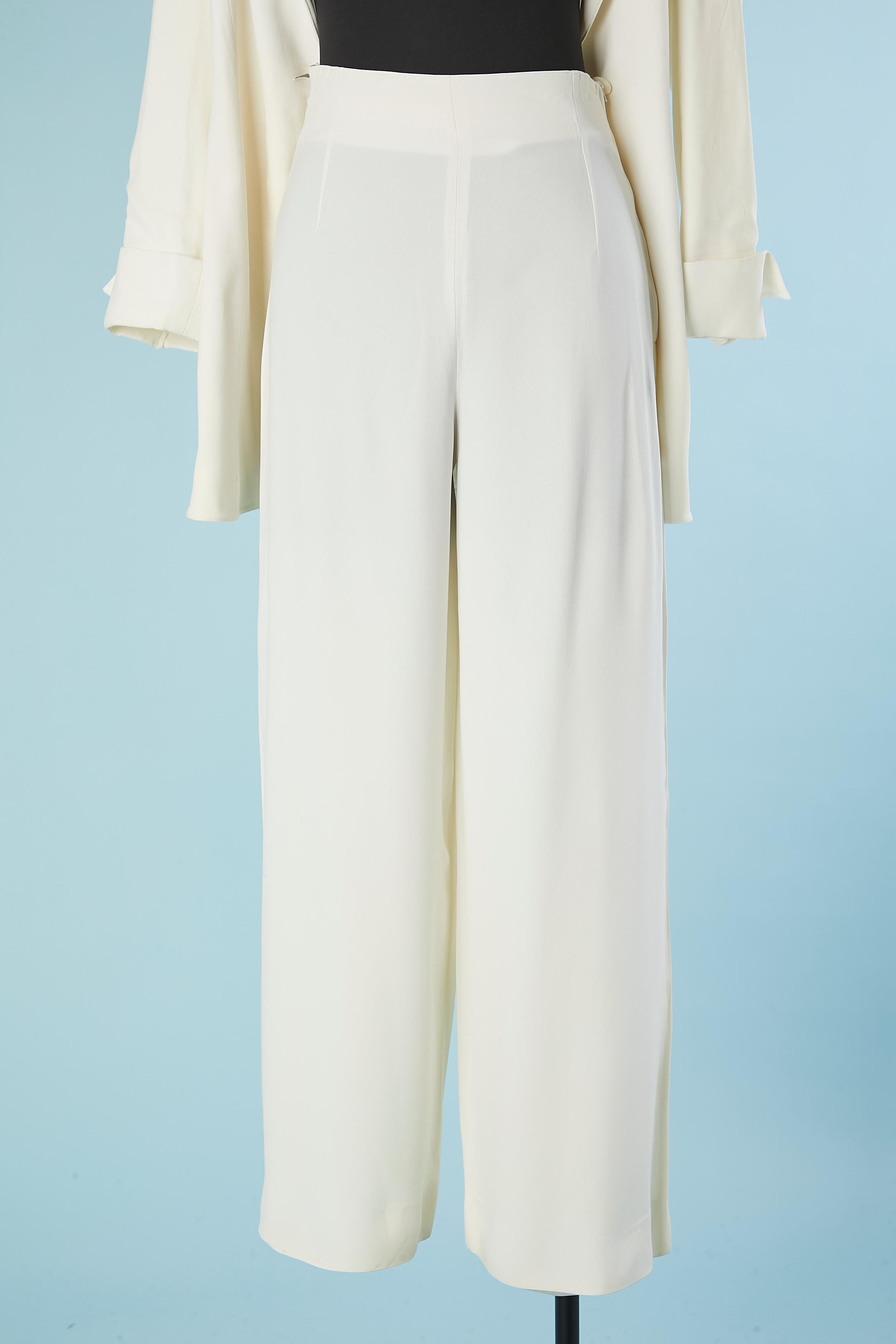 Women's White crêpe trouser-suit State of Claude Montana Circa 1980's  For Sale