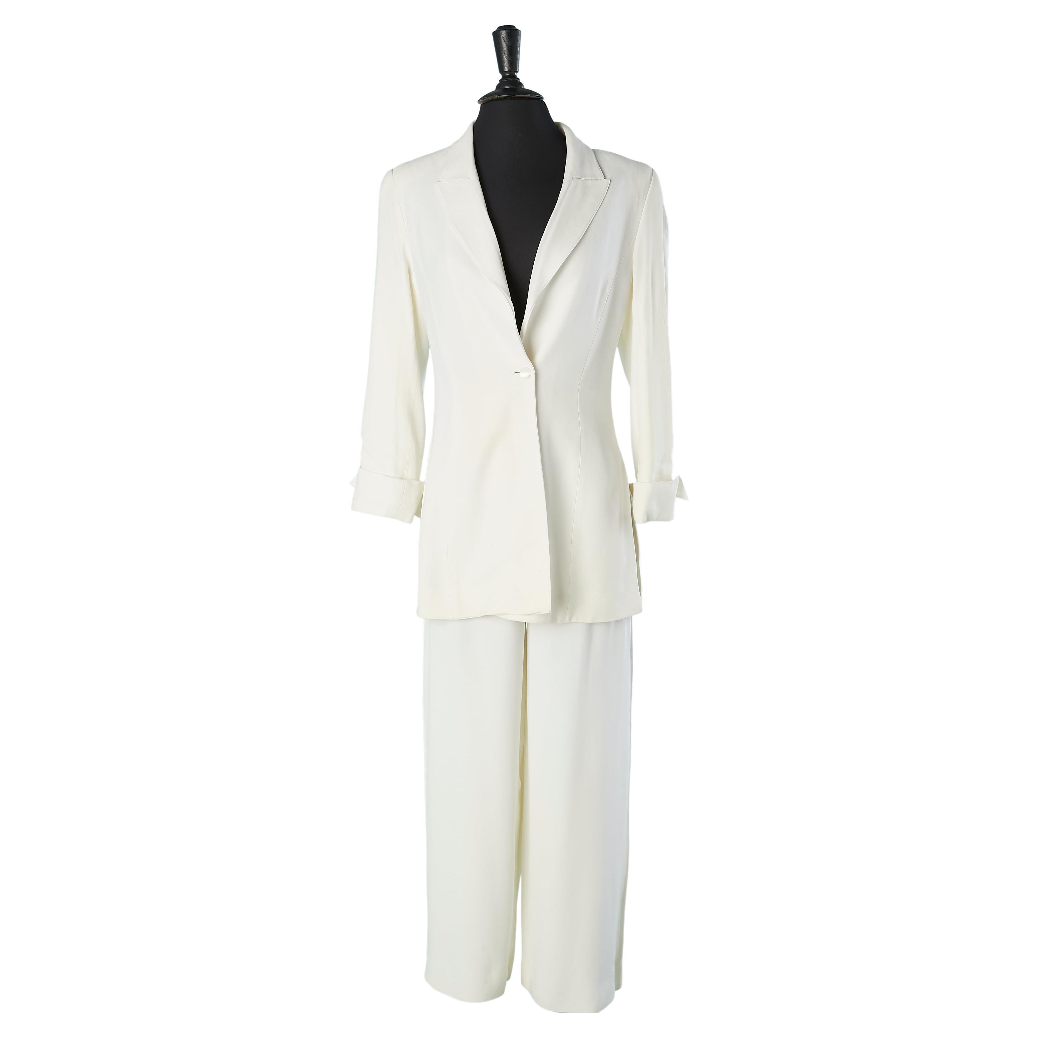 Combinaison-pantalon en crêpe blanc Claude Montana Circa 1980's  en vente