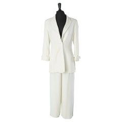 Combinaison-pantalon en crêpe blanc Claude Montana Circa 1980's 