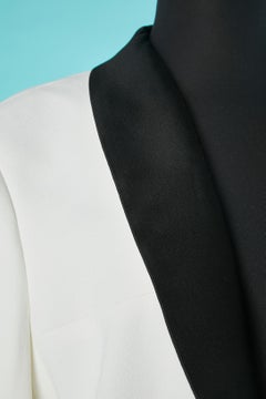 White crepe tuxedo jacket with black satin collar CHANEL New with tag