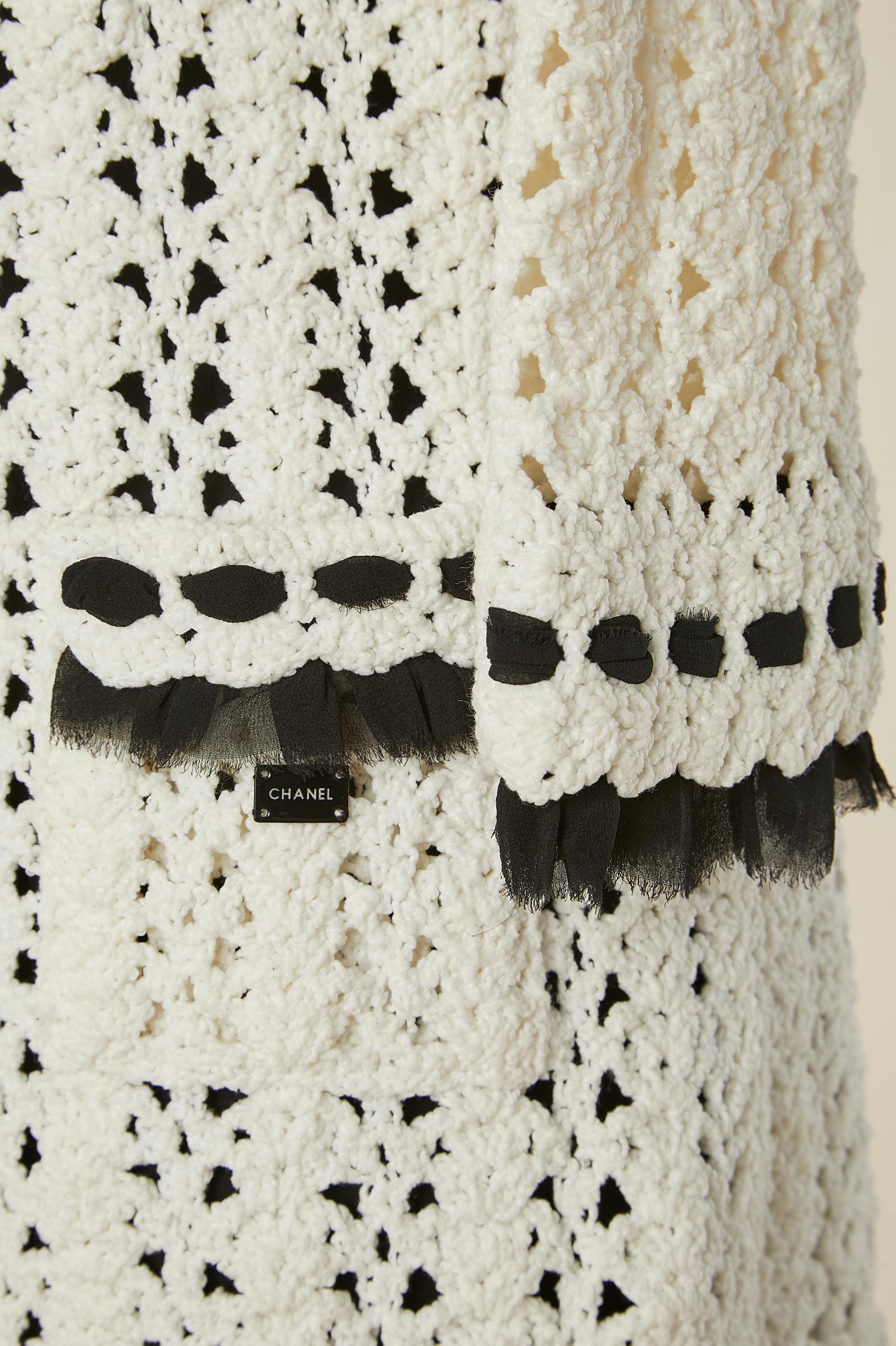 Women's White crochet long cardigan with silk chiffon incrustation CHANEL For Sale