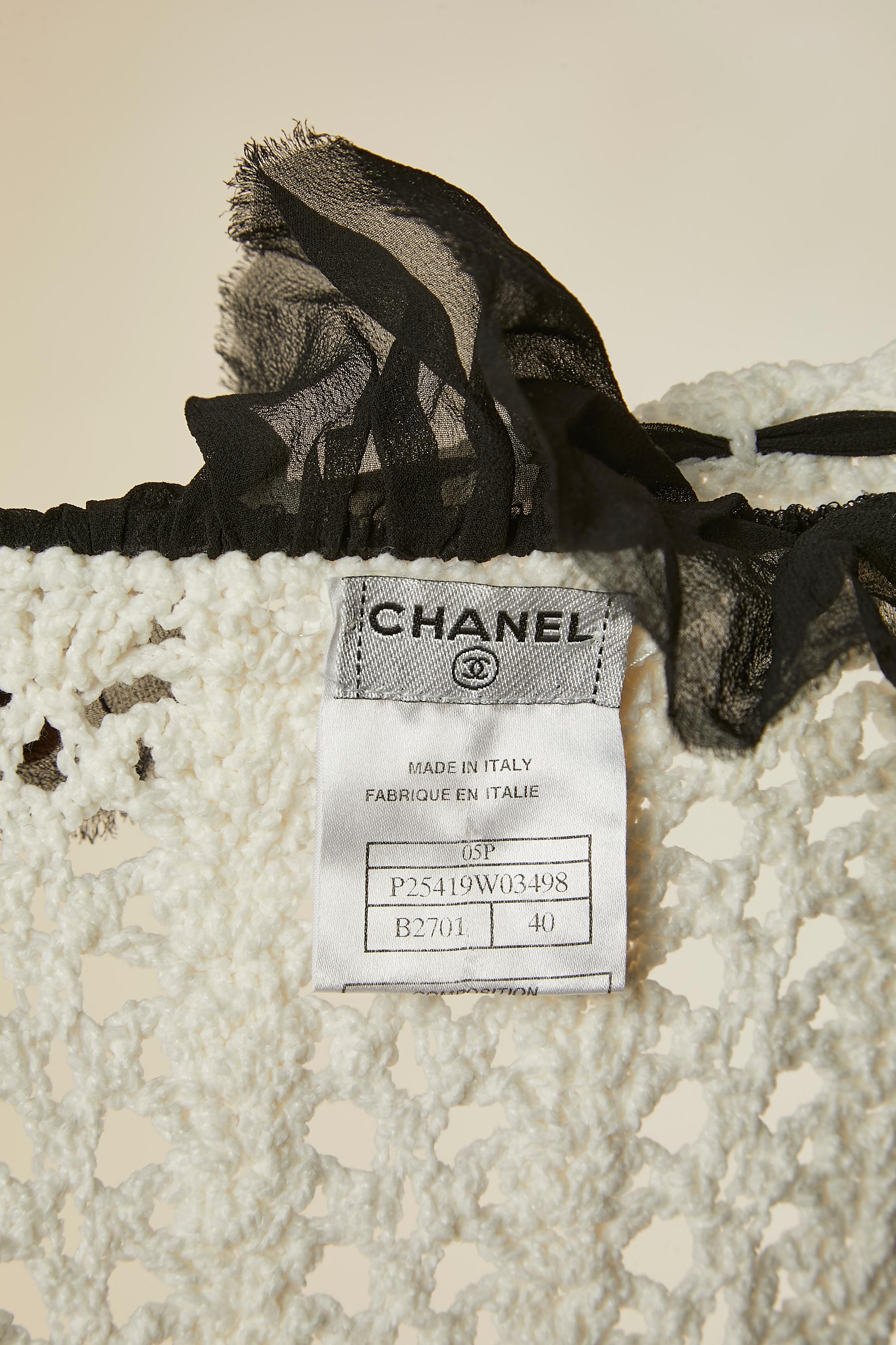 White crochet long cardigan with silk chiffon incrustation CHANEL For Sale 3