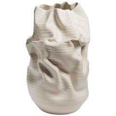 White Crumpled Form No 37, Ceramic Vessel by Nicholas Arroyave-Portela