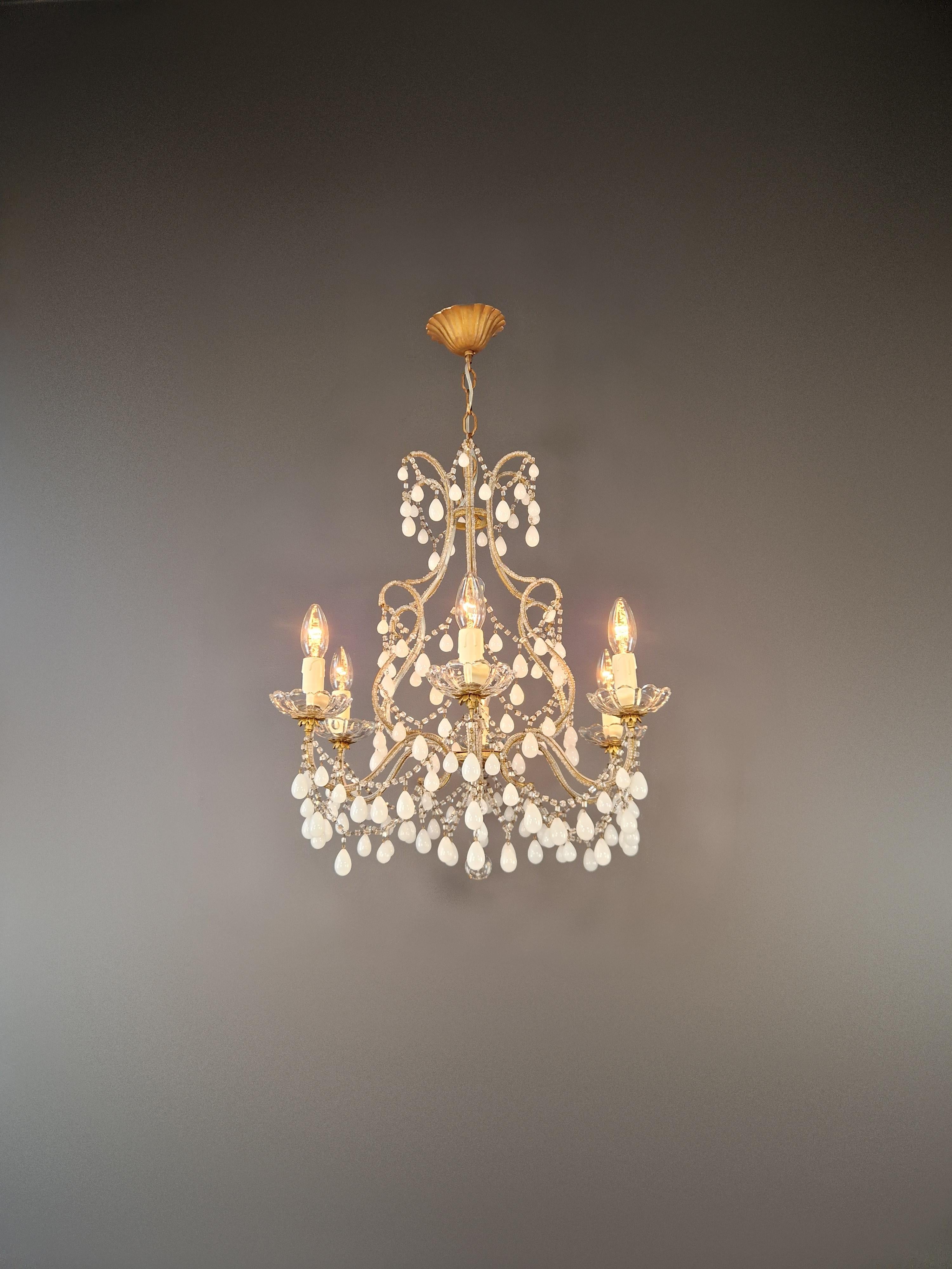 Italiano Lampadario di cristallo bianco antico da soffitto Murano Florentine Lustre Art Nouveau in vendita
