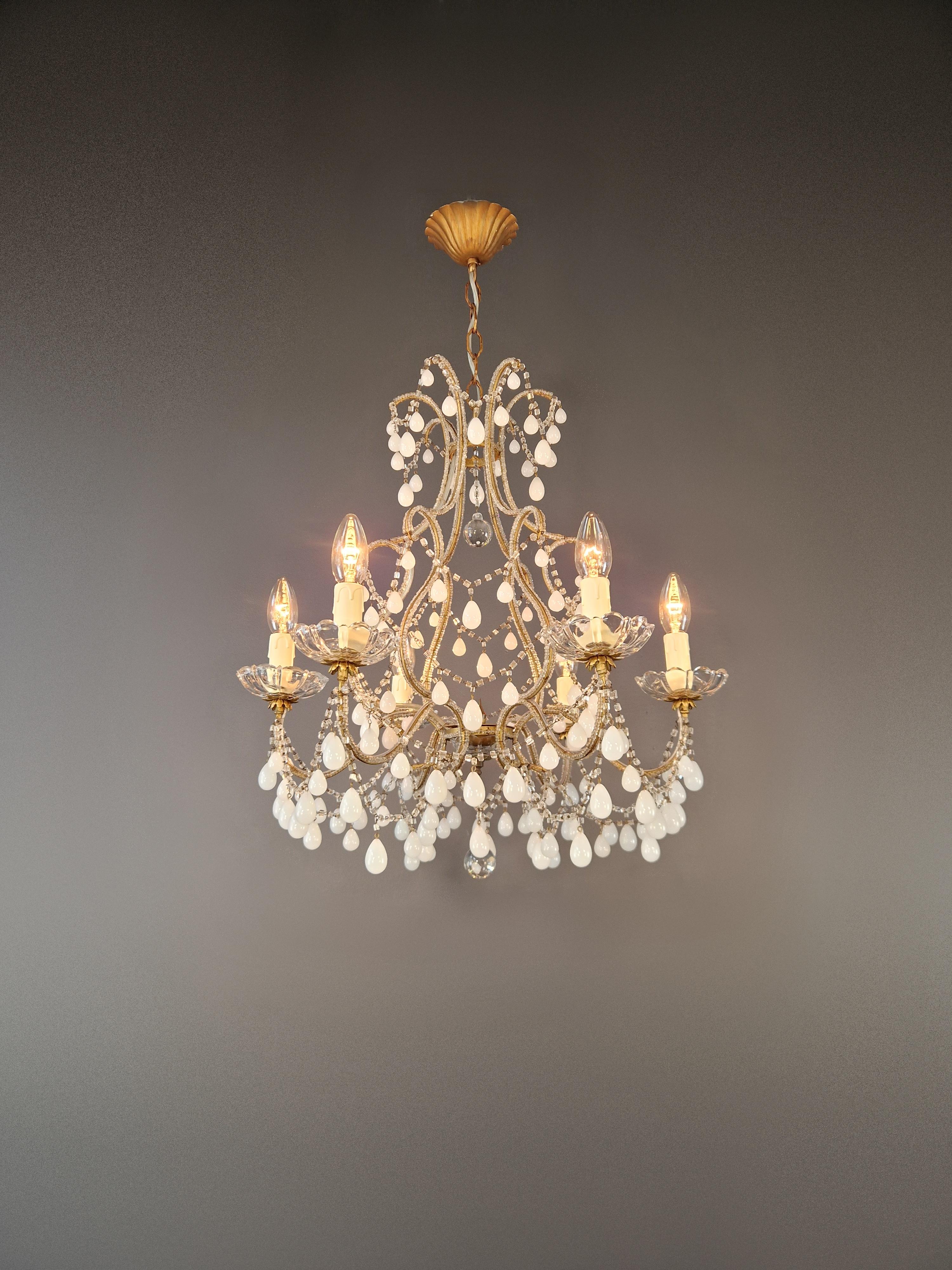 Fatto a mano Lampadario di cristallo bianco antico da soffitto Murano Florentine Lustre Art Nouveau in vendita