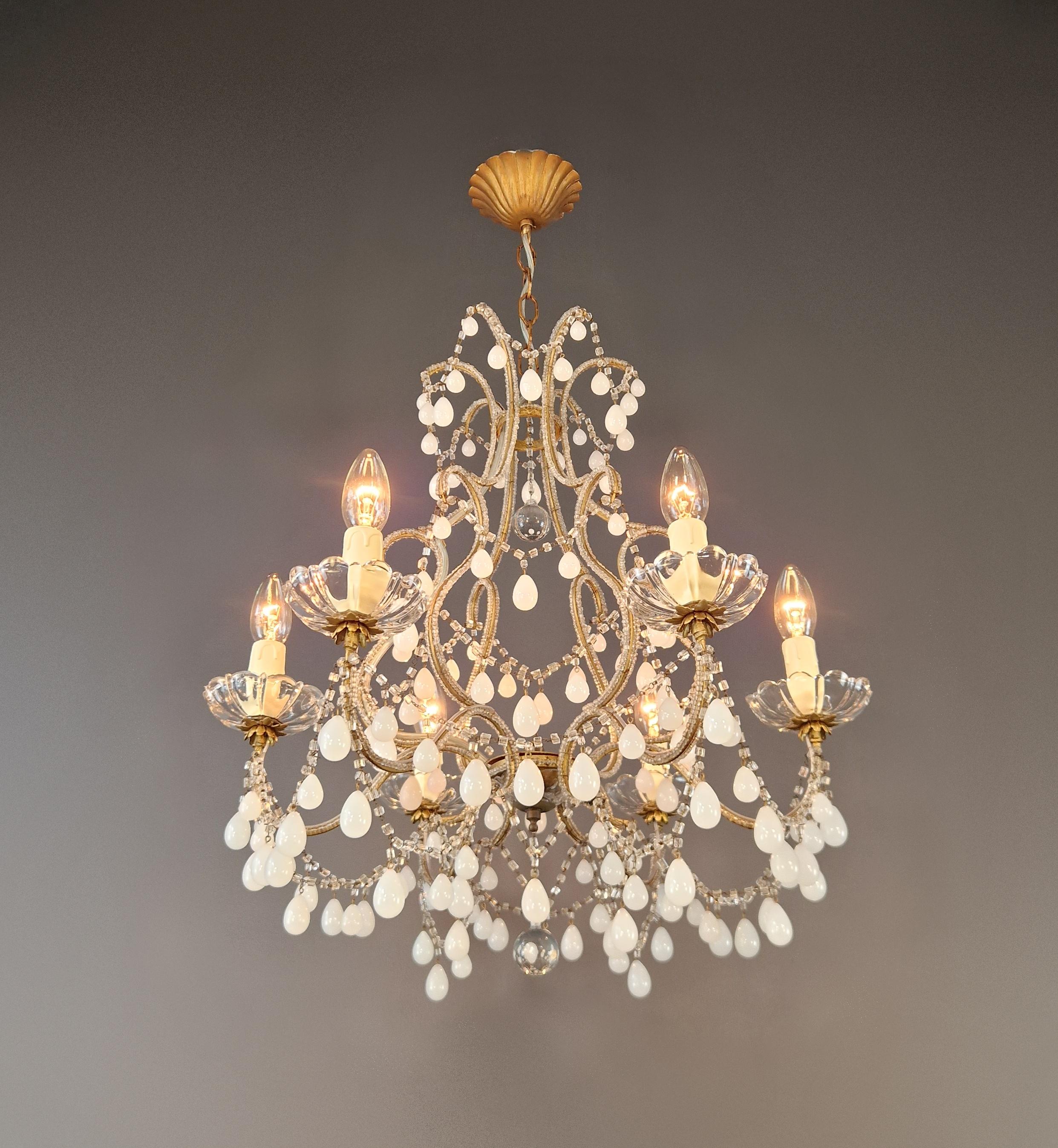 Lampadario di cristallo bianco antico da soffitto Murano Florentine Lustre Art Nouveau In condizioni buone in vendita a Berlin, DE