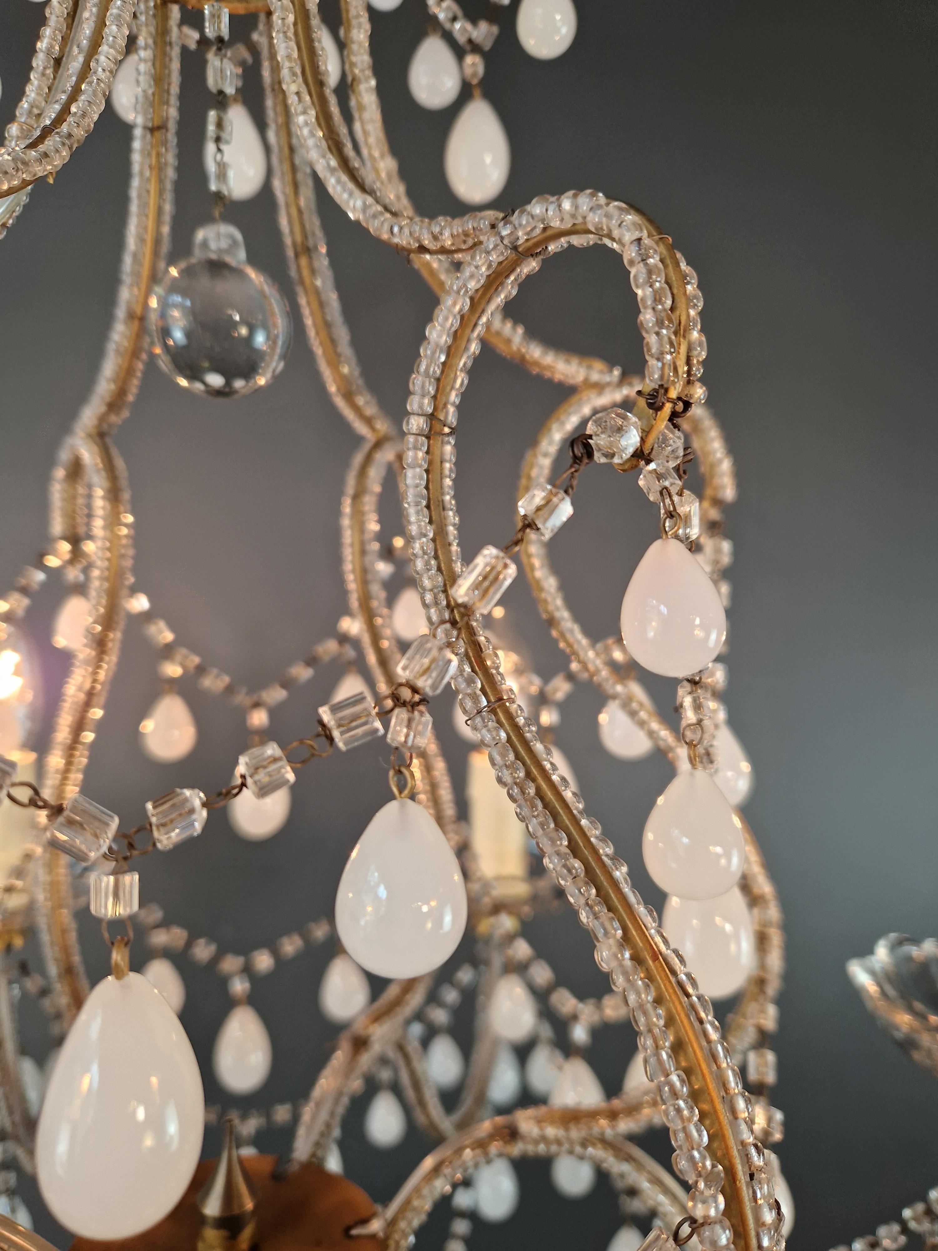 Metà XX secolo Lampadario di cristallo bianco antico da soffitto Murano Florentine Lustre Art Nouveau in vendita