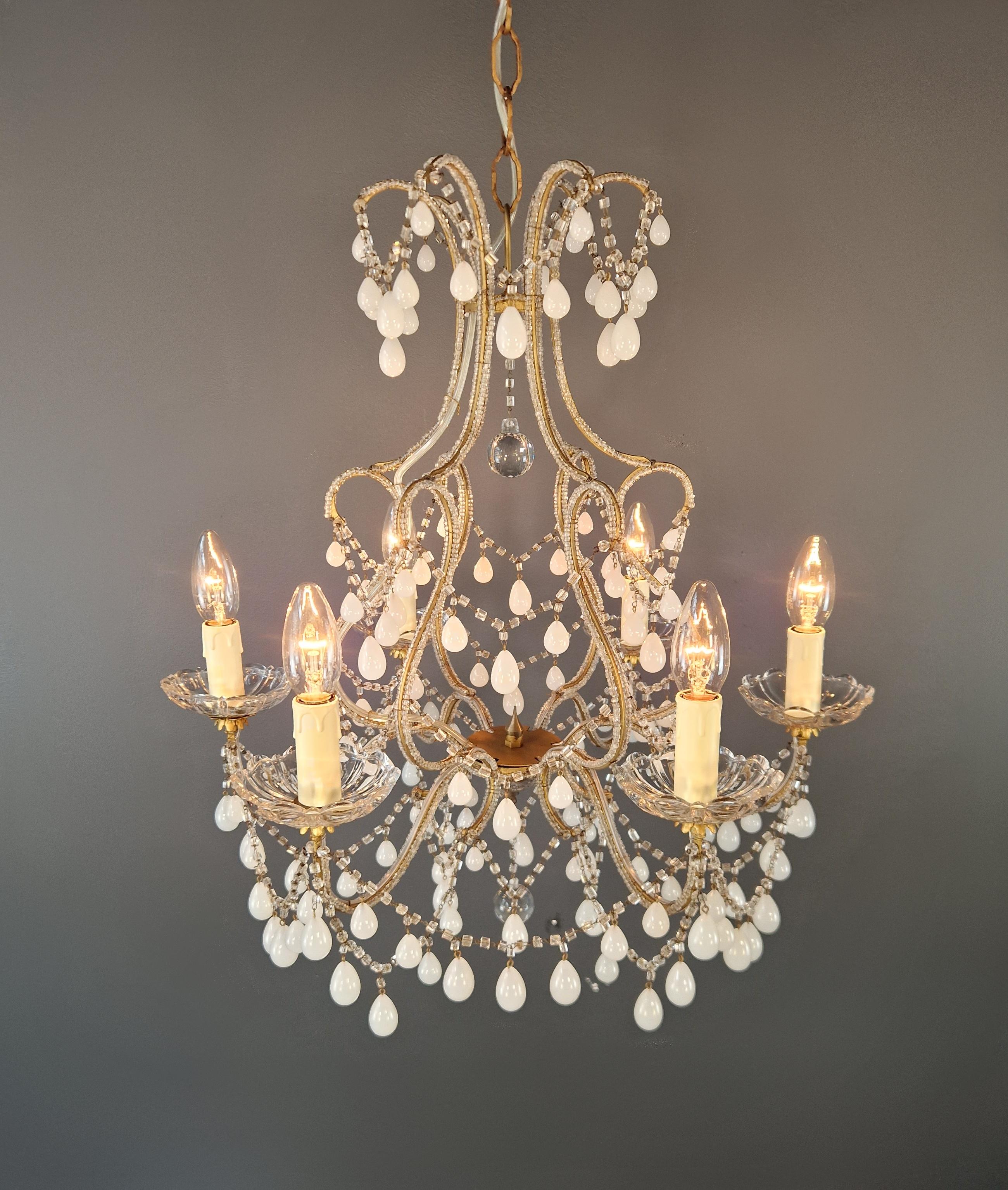Lampadario di cristallo bianco antico da soffitto Murano Florentine Lustre Art Nouveau in vendita 1