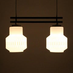 White Crystal Light-Fixture, 1950s, Vintage White Crystal, Brass and Rosewood