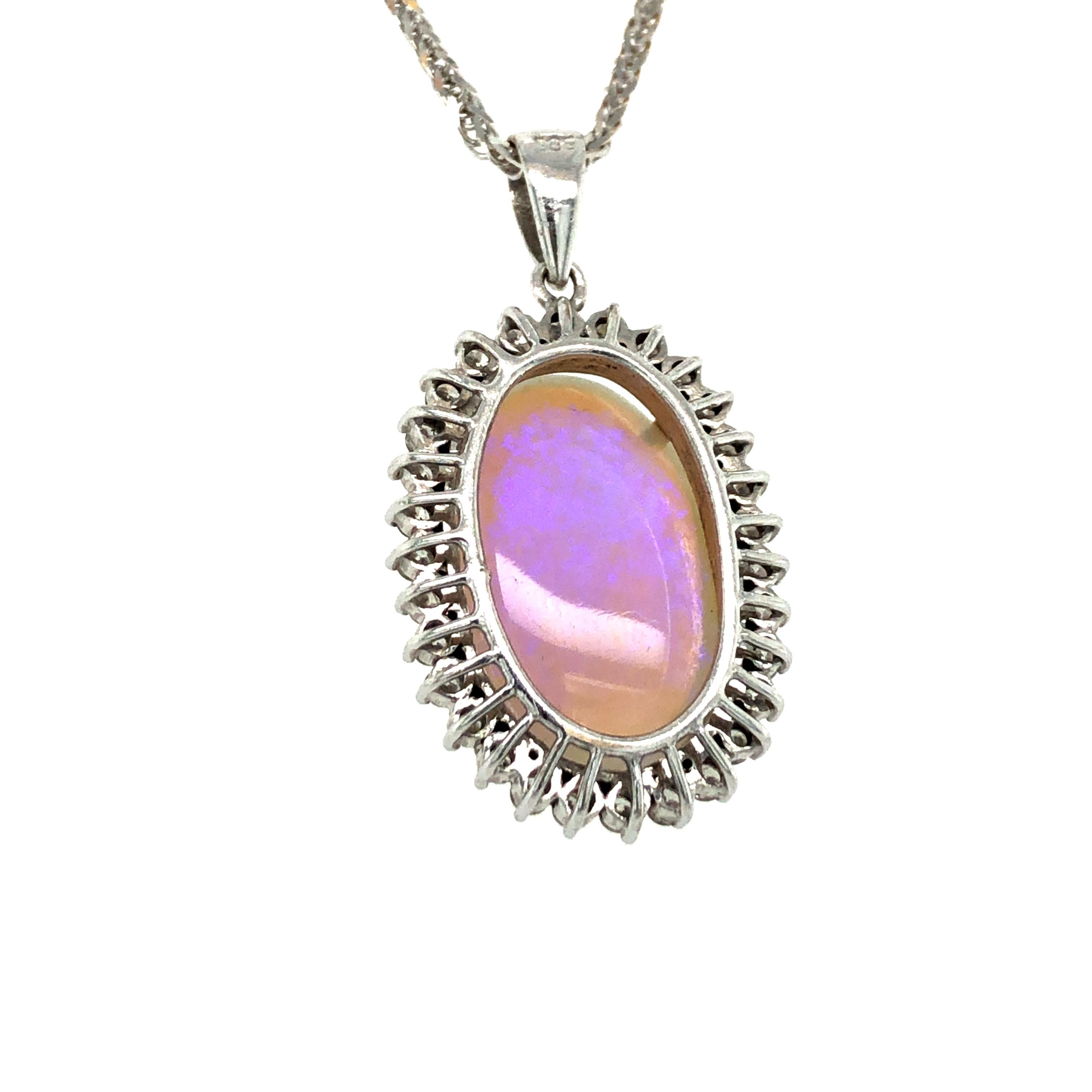 White Crystal Opal and Diamond Pendant Necklace in White Gold 2