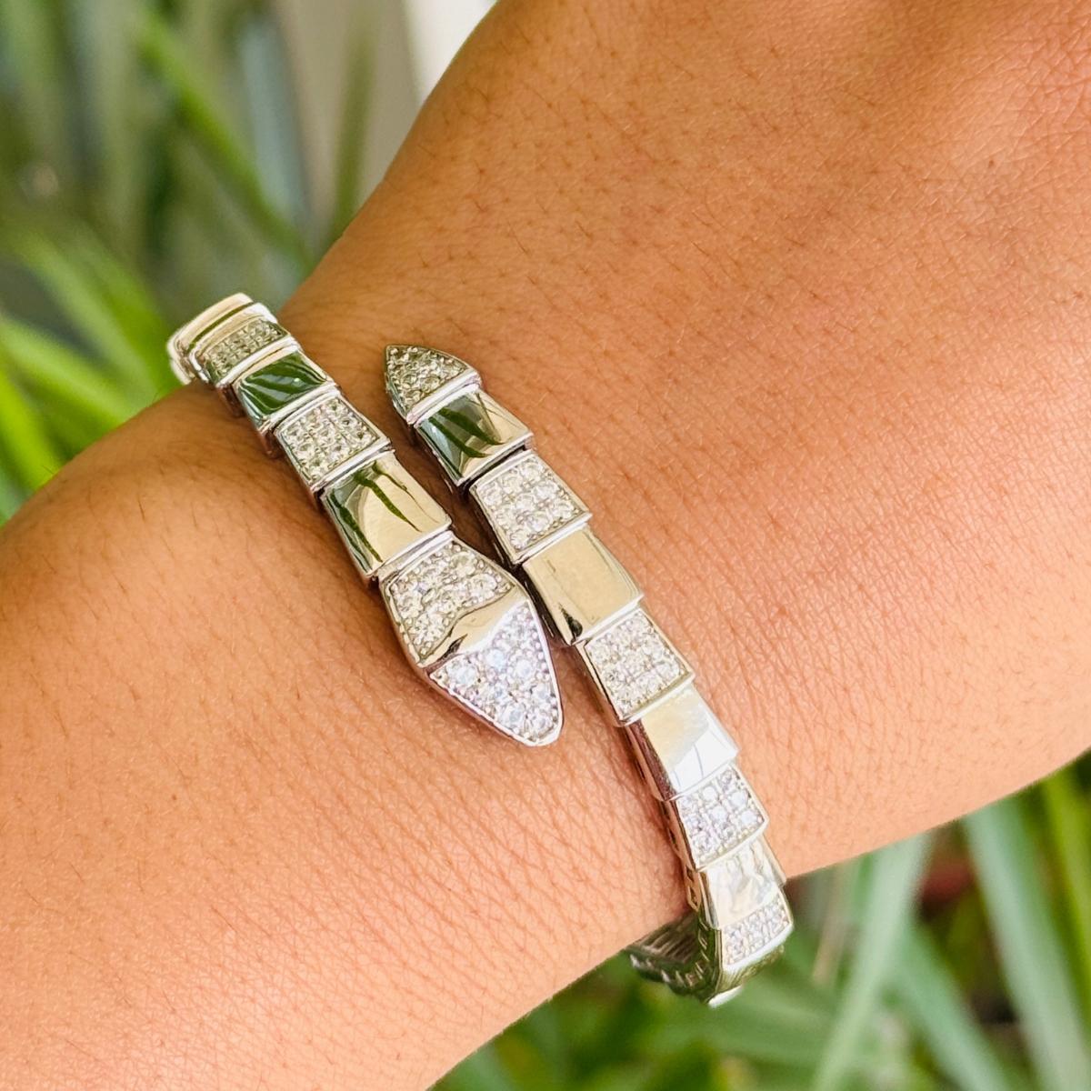 da uomo o donna Bracciale d'argento con bracciale a fascia ispirato al serpente con zirconia cubica bianca Regalo per lei in vendita