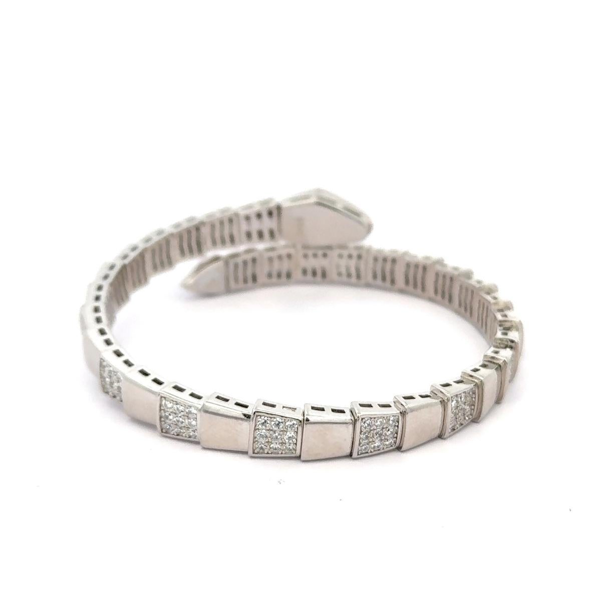 Bracciale d'argento con bracciale a fascia ispirato al serpente con zirconia cubica bianca Regalo per lei in vendita 1