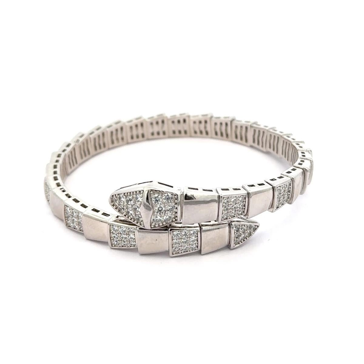 Bracciale d'argento con bracciale a fascia ispirato al serpente con zirconia cubica bianca Regalo per lei in vendita 3