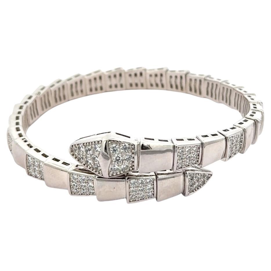 Bracciale d'argento con bracciale a fascia ispirato al serpente con zirconia cubica bianca Regalo per lei in vendita