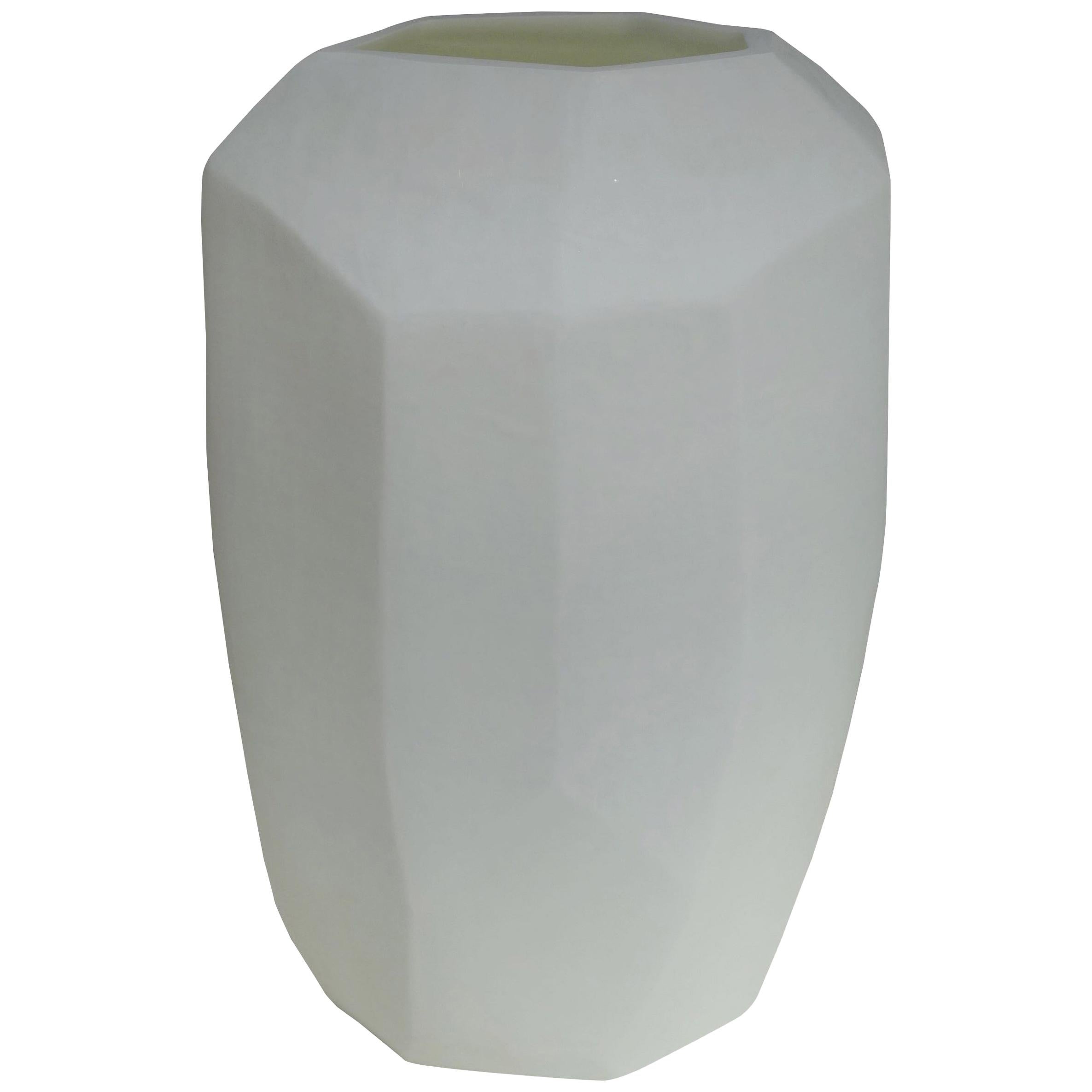 White Matte Glass Cubist Vase, Romania, Contemporary
