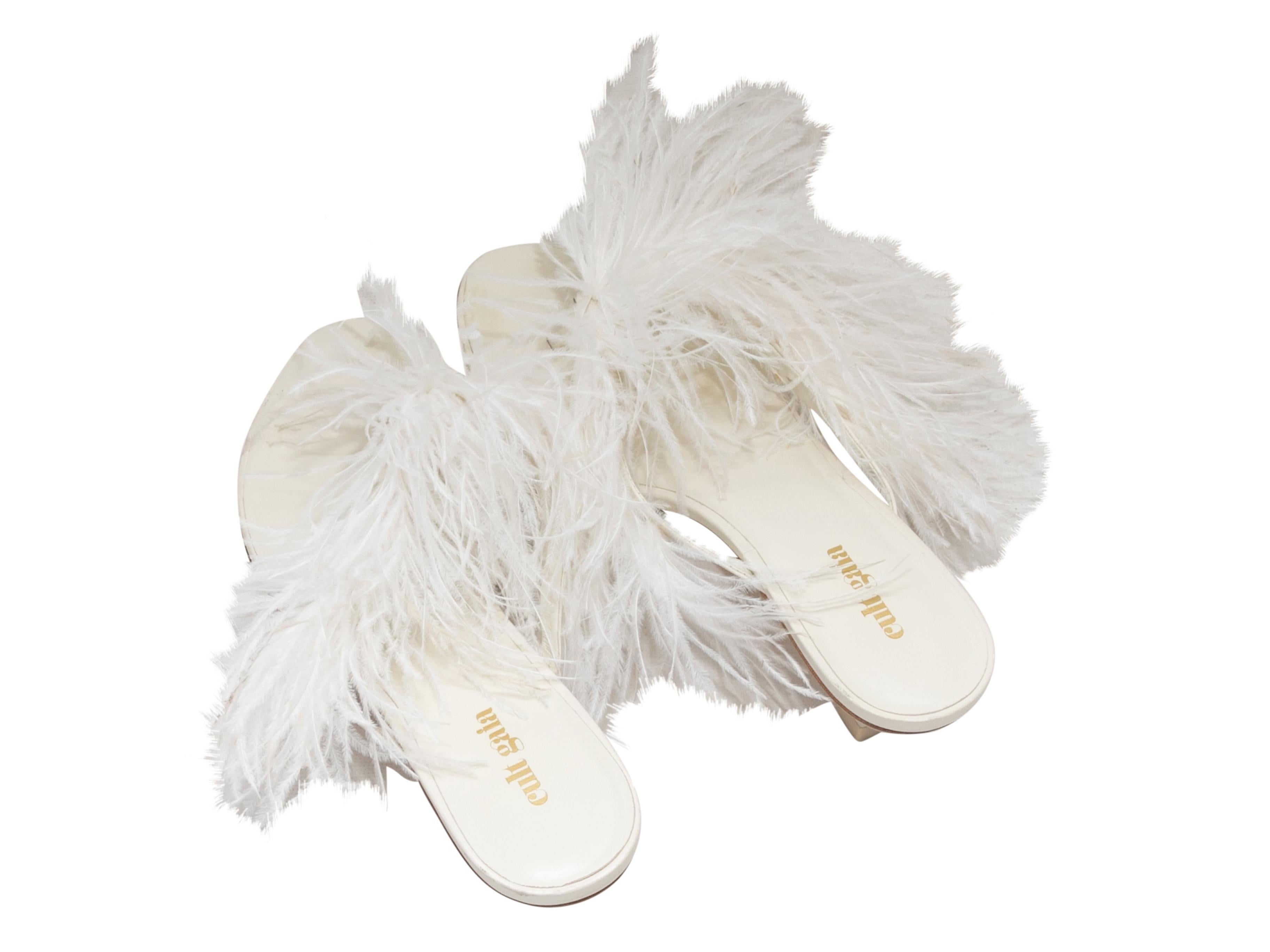Bianco Sandali infradito con tacco in piume di White Cult Gaia taglia 38 in vendita