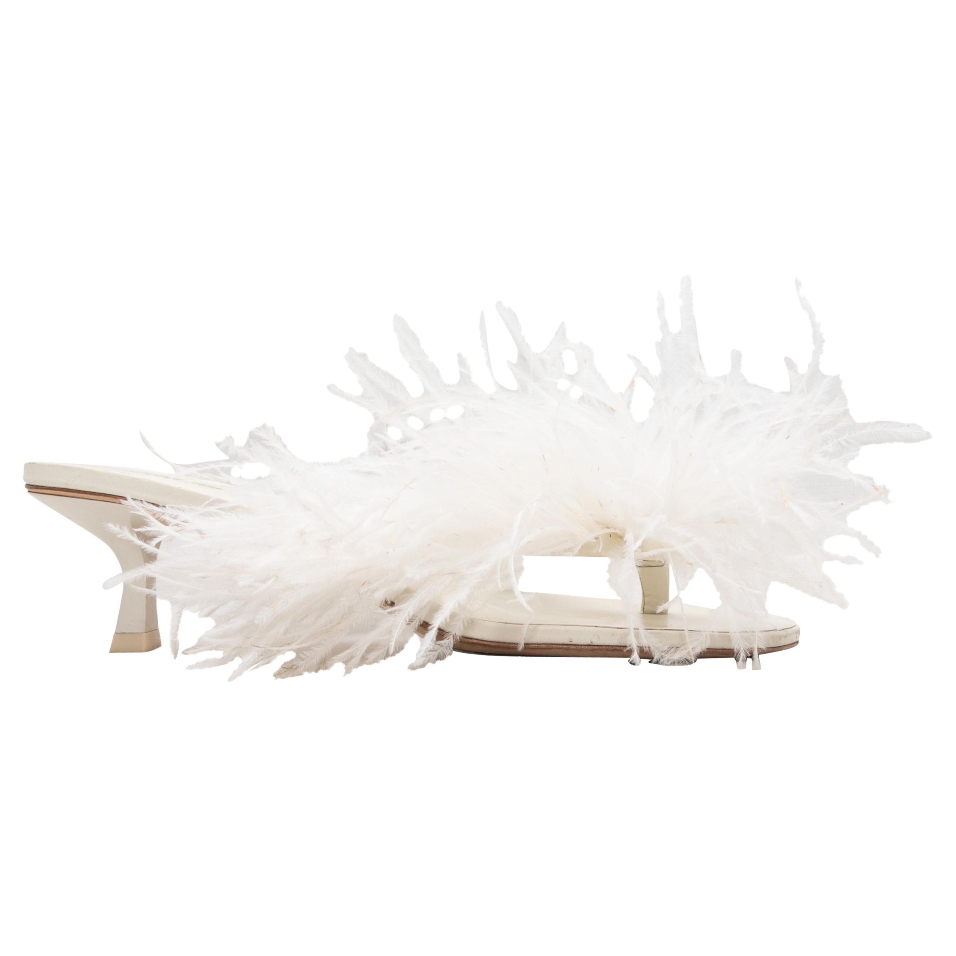 White Cult Gaia Feather Heeled Thong Sandals Size 38