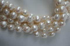 White Cultured Nugget Pearls 925 Sterling Silver Clasp Necklace