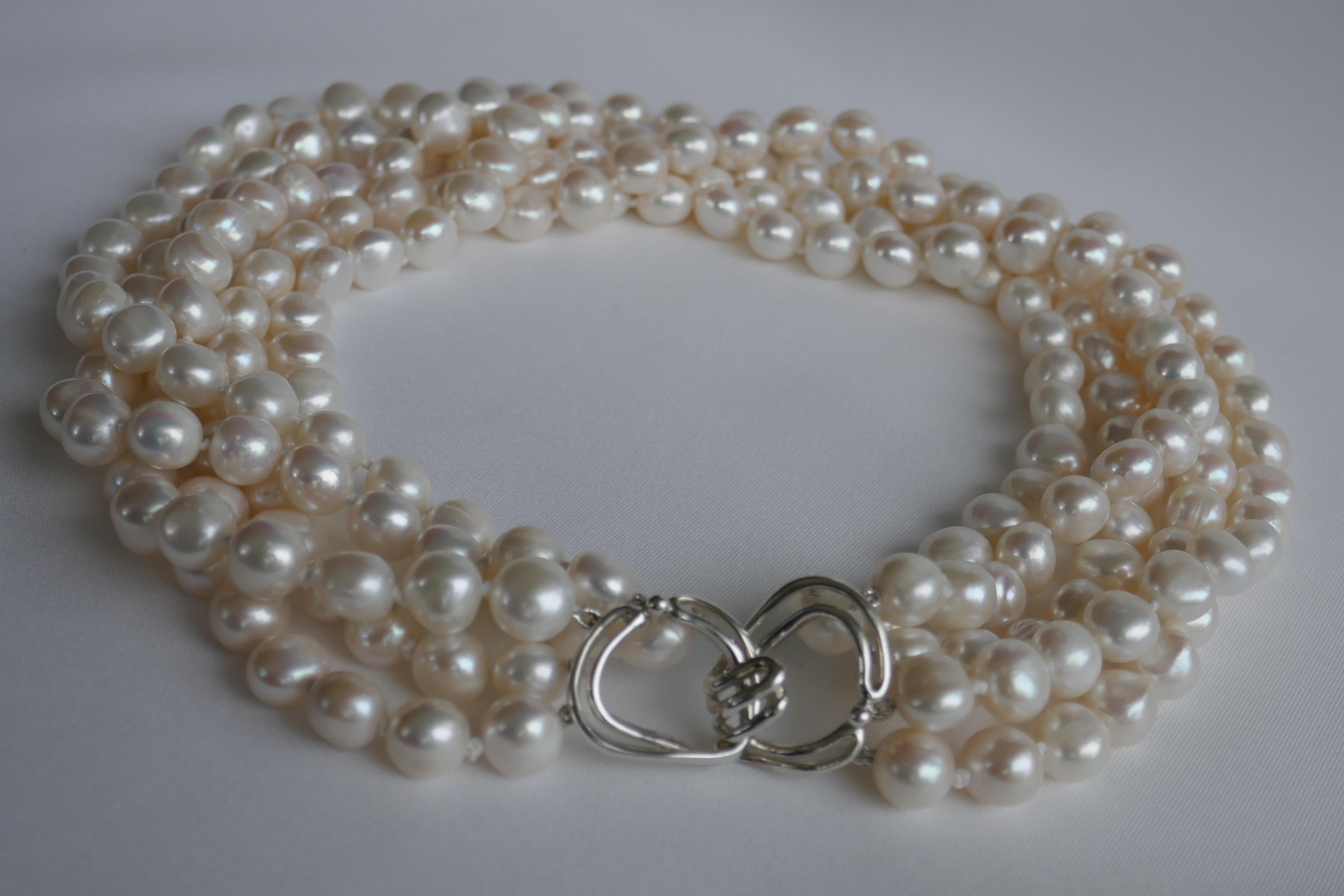 White Cultured Nugget Pearls 925 Sterling Silver Clasp Necklace In New Condition For Sale In Coral Gables, FL