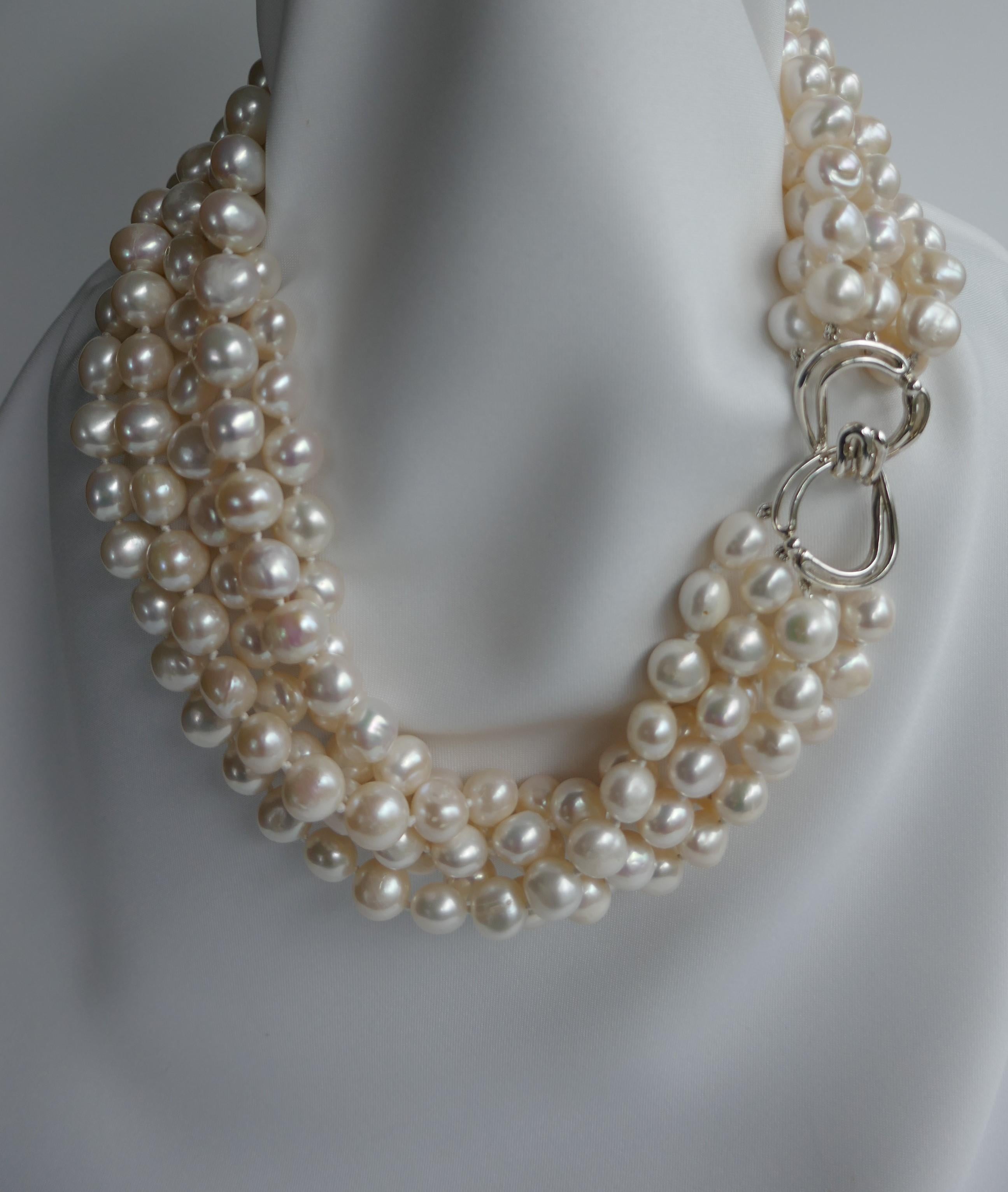 White Cultured Nugget Pearls 925 Sterling Silver Clasp Necklace For Sale 1