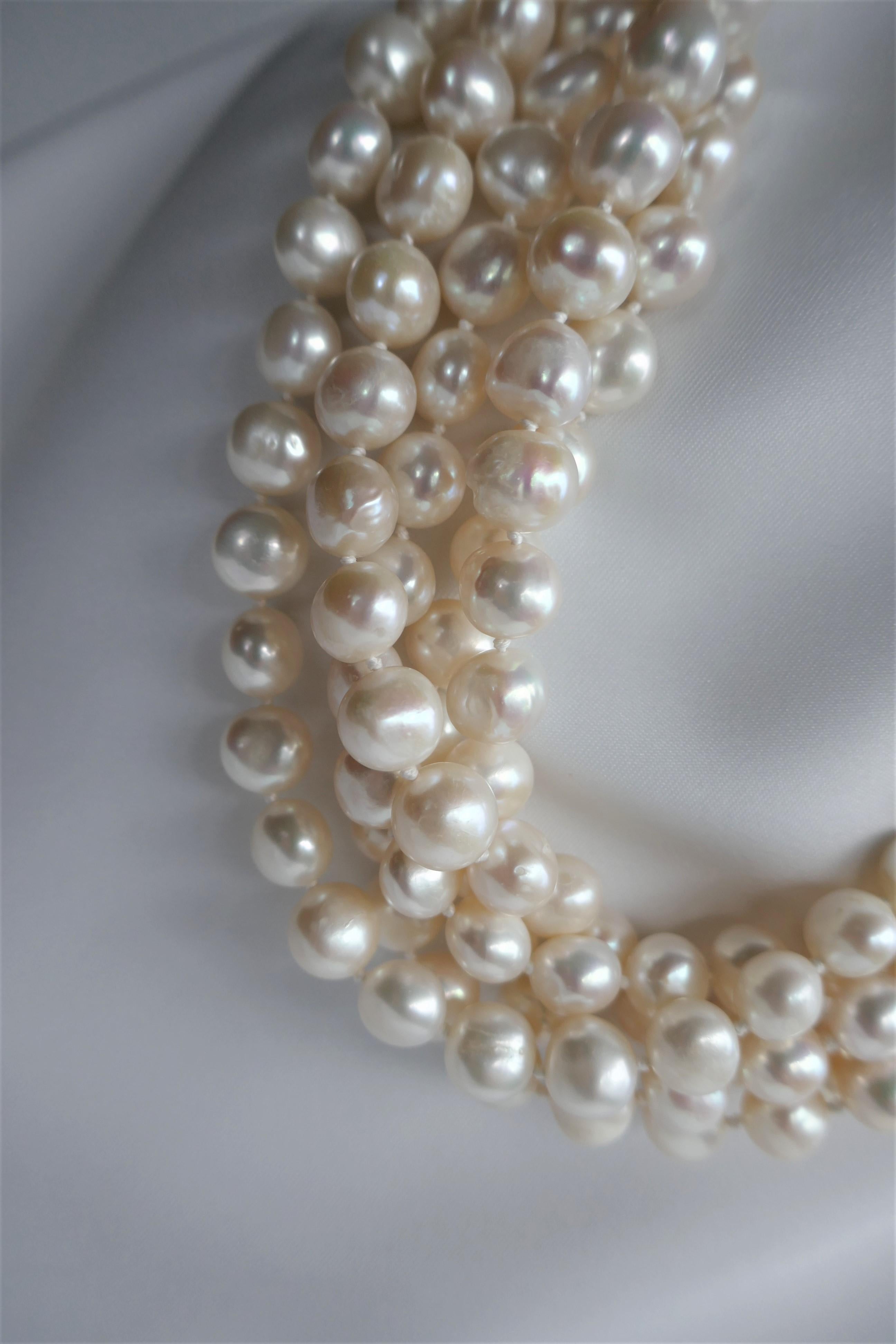 White Cultured Nugget Pearls 925 Sterling Silver Clasp Necklace For Sale 2