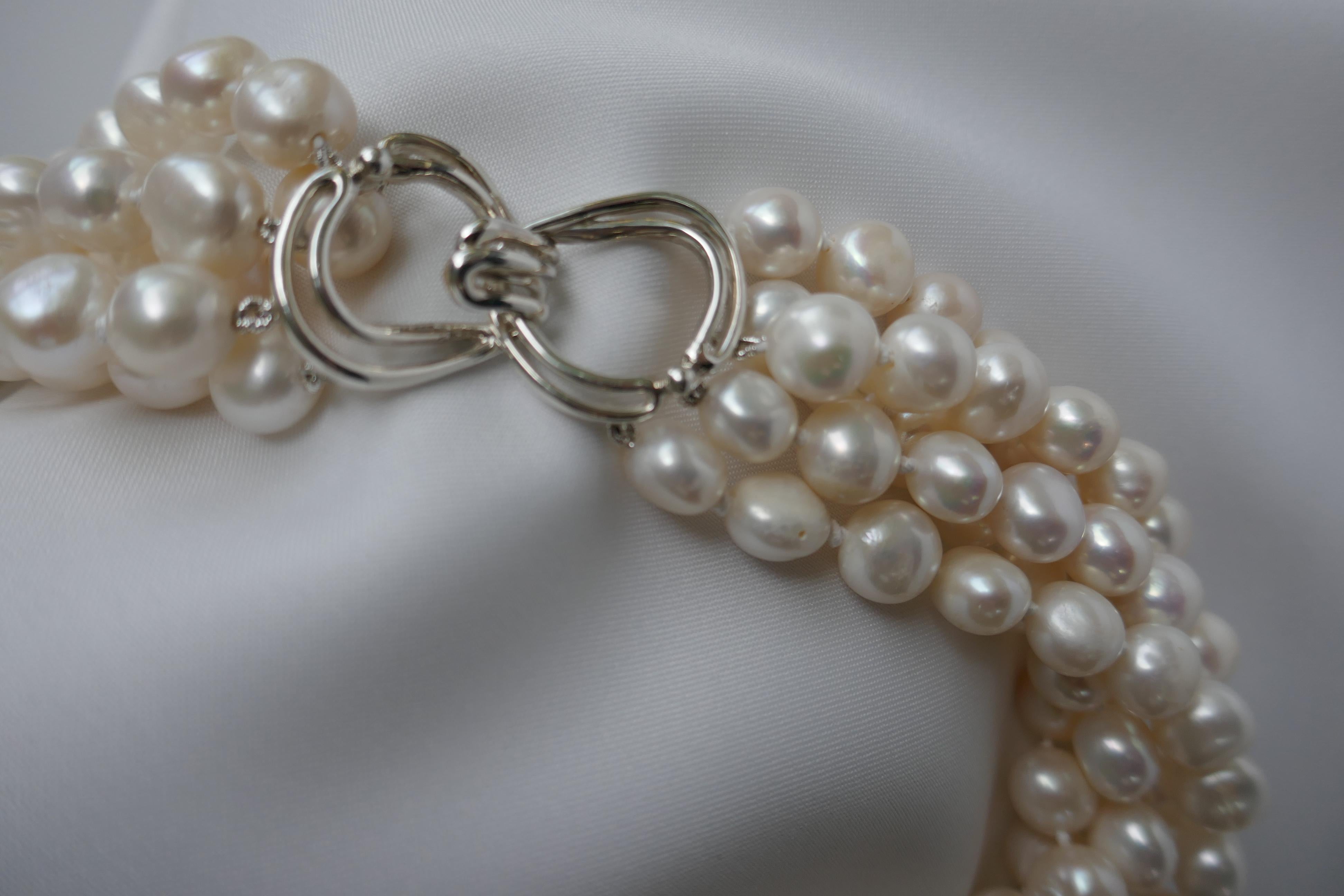 White Cultured Nugget Pearls 925 Sterling Silver Clasp Necklace For Sale 3