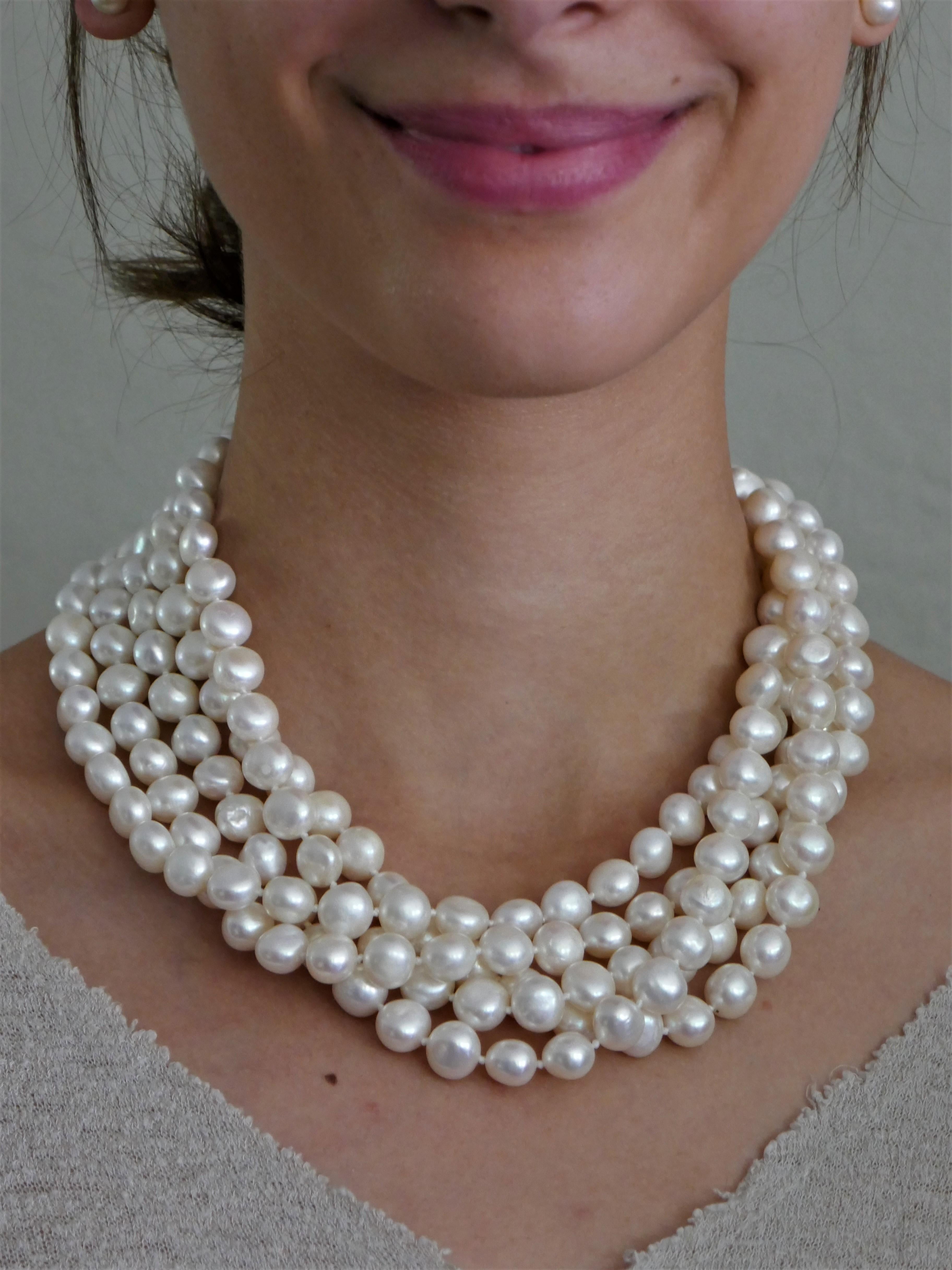 White Cultured Nugget Pearls 925 Sterling Silver Clasp Necklace For Sale 4