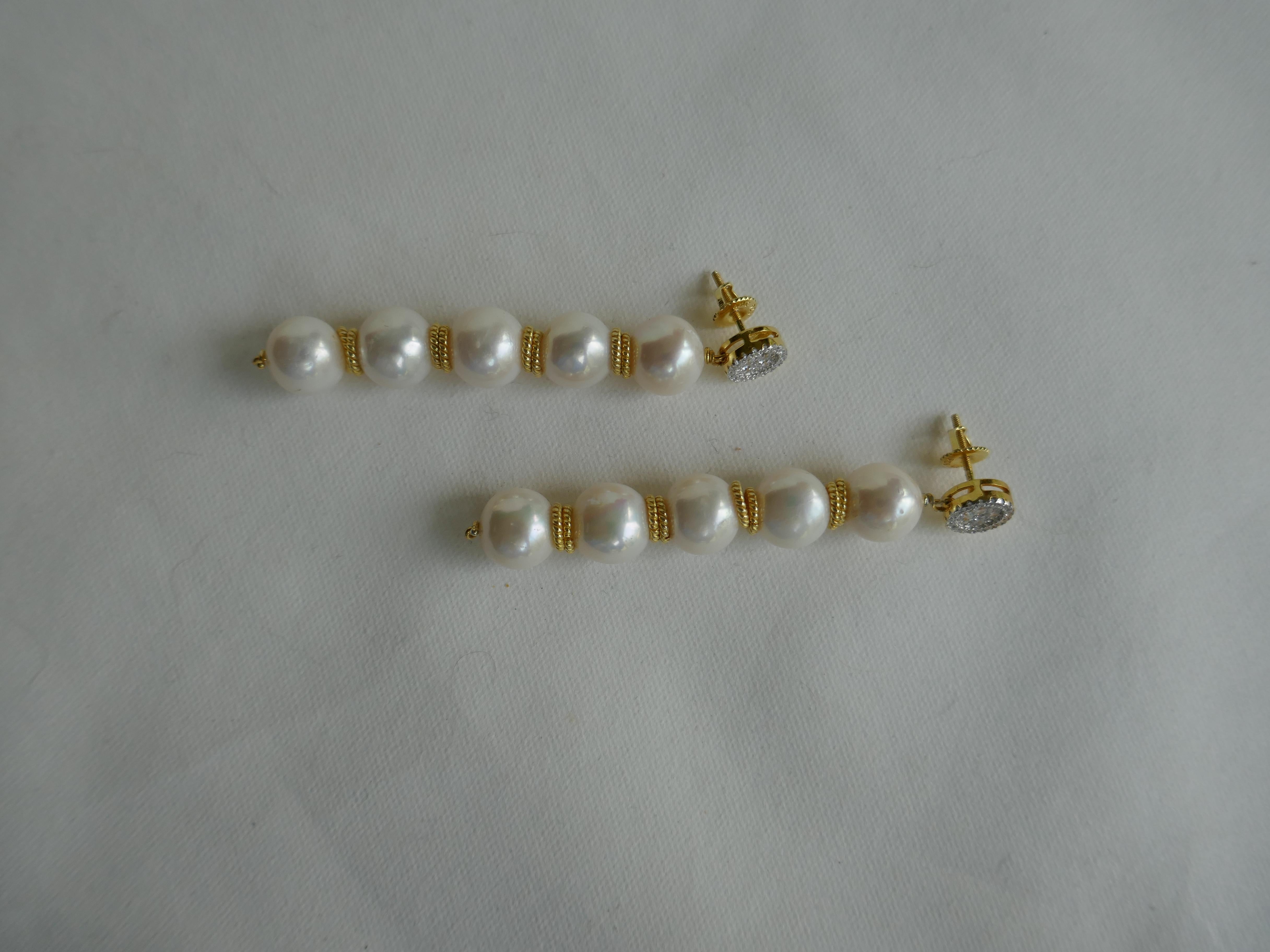 Women's or Men's White Cultured Pearl Cubic Zirconia 925 Vermeil Sterling Silver Earrings For Sale