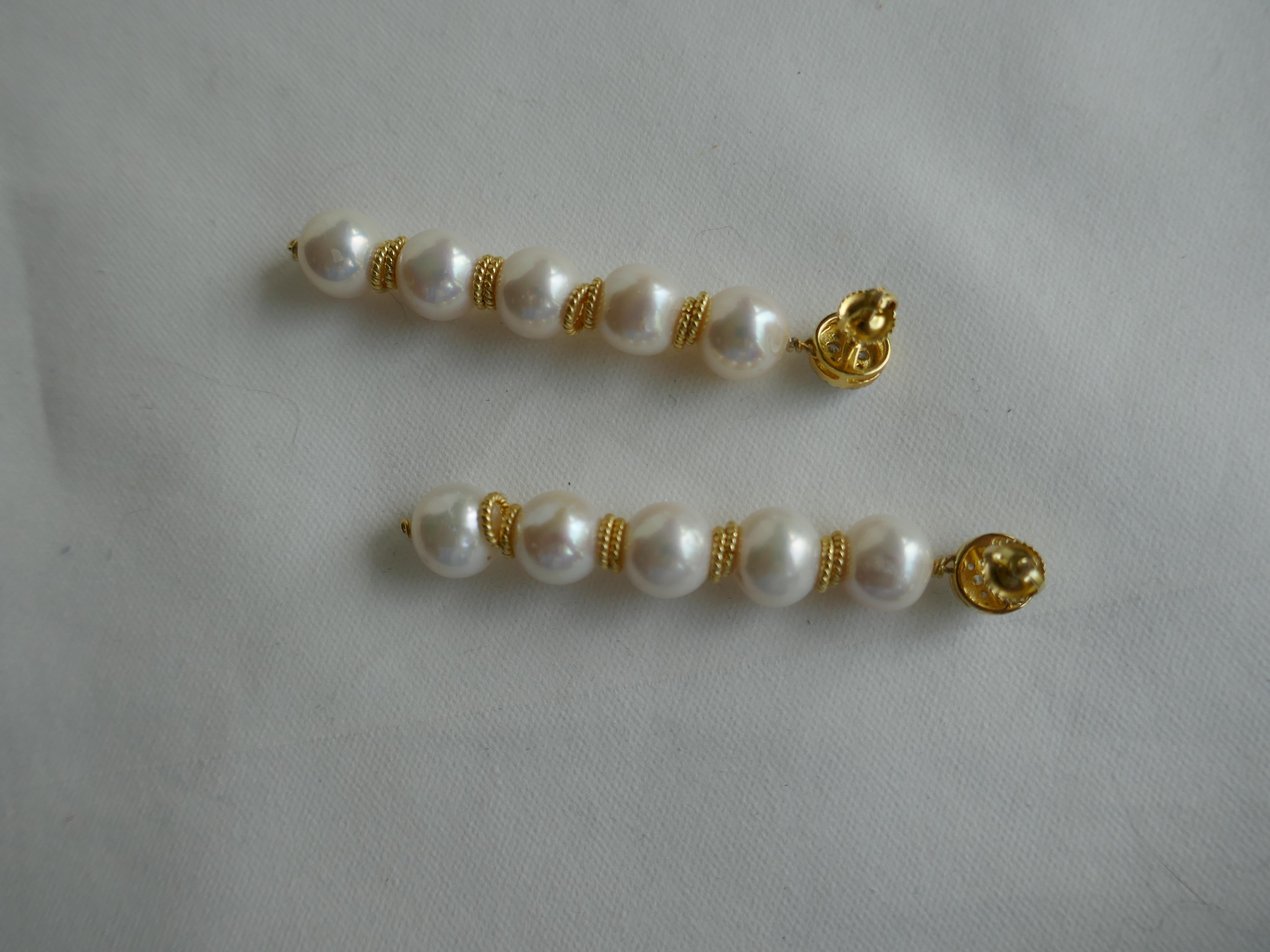 White Cultured Pearl Cubic Zirconia 925 Vermeil Sterling Silver Earrings For Sale 2