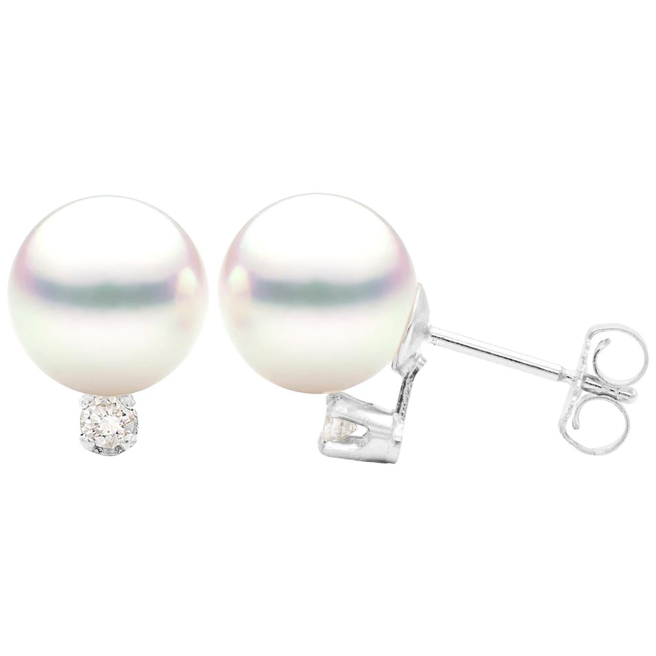 1970s Cultured Pearl and Diamond White Gold Stud Earrings at 1stDibs