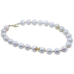 White Cultured Pearls 18K Gold Beaded Choker Necklace