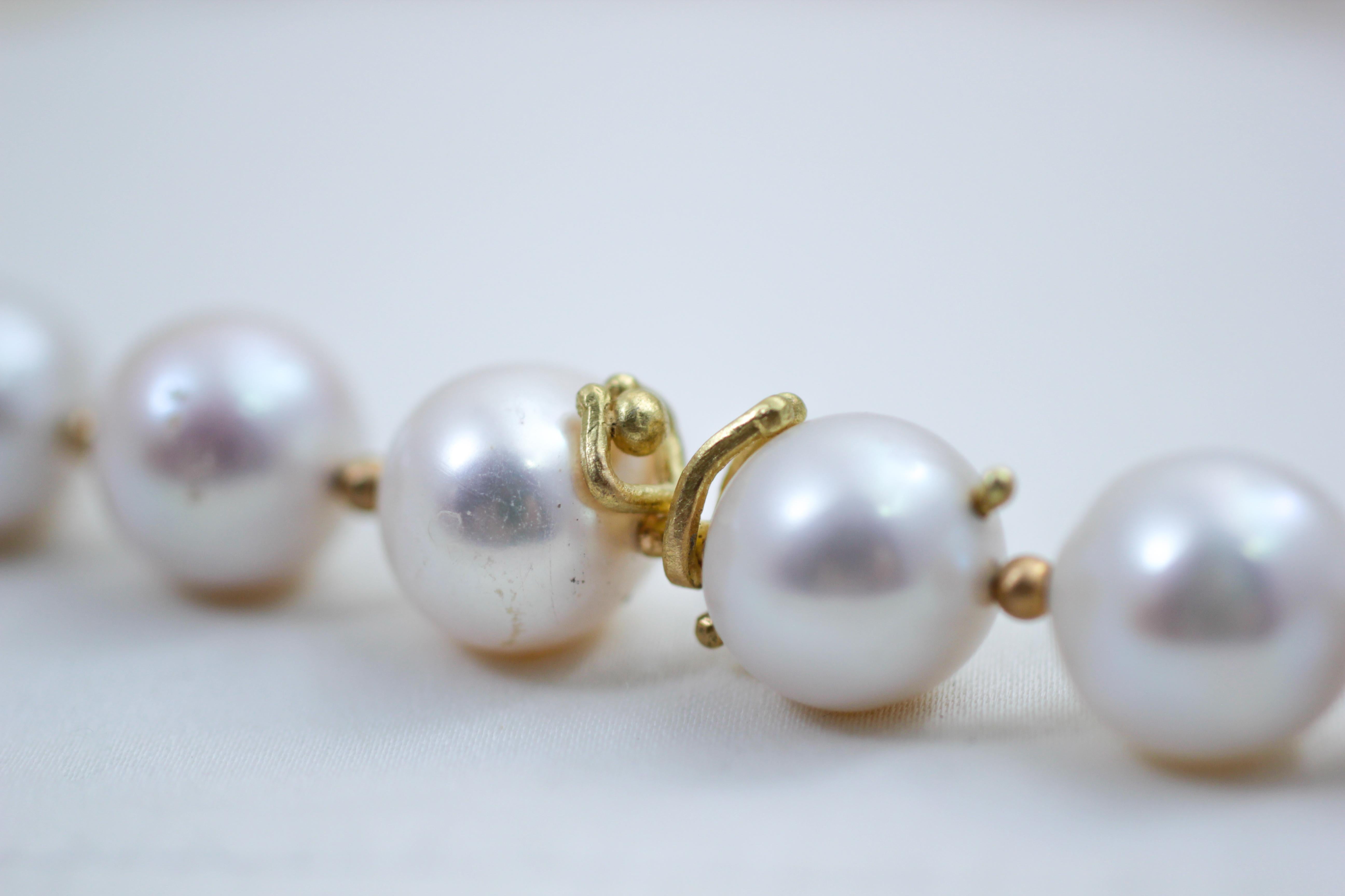 Weiße Zuchtperlen 18K Gold Perlen Choker Halskette Hochzeit Braut Damen im Angebot