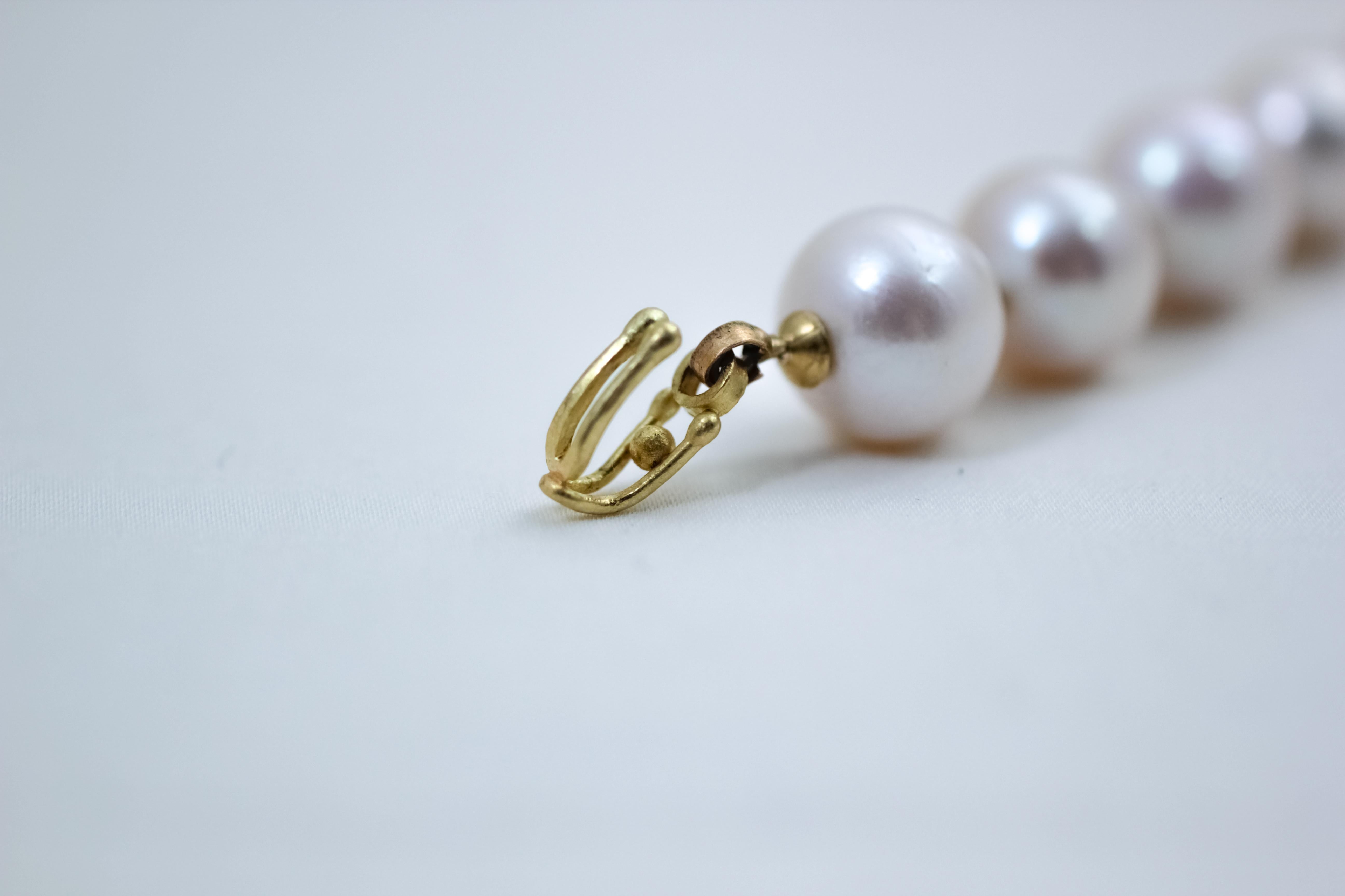 Weiße Zuchtperlen 18K Gold Perlen Choker Halskette Hochzeit Braut im Angebot 2