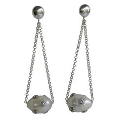 White Cultured Pearls Cubic Zirconia 925 Sterling Silver Post Earrings