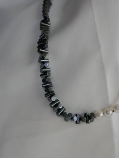 White Cultured Pearls Hematite 925 Sterling Silver Clasp Gemstone Necklace