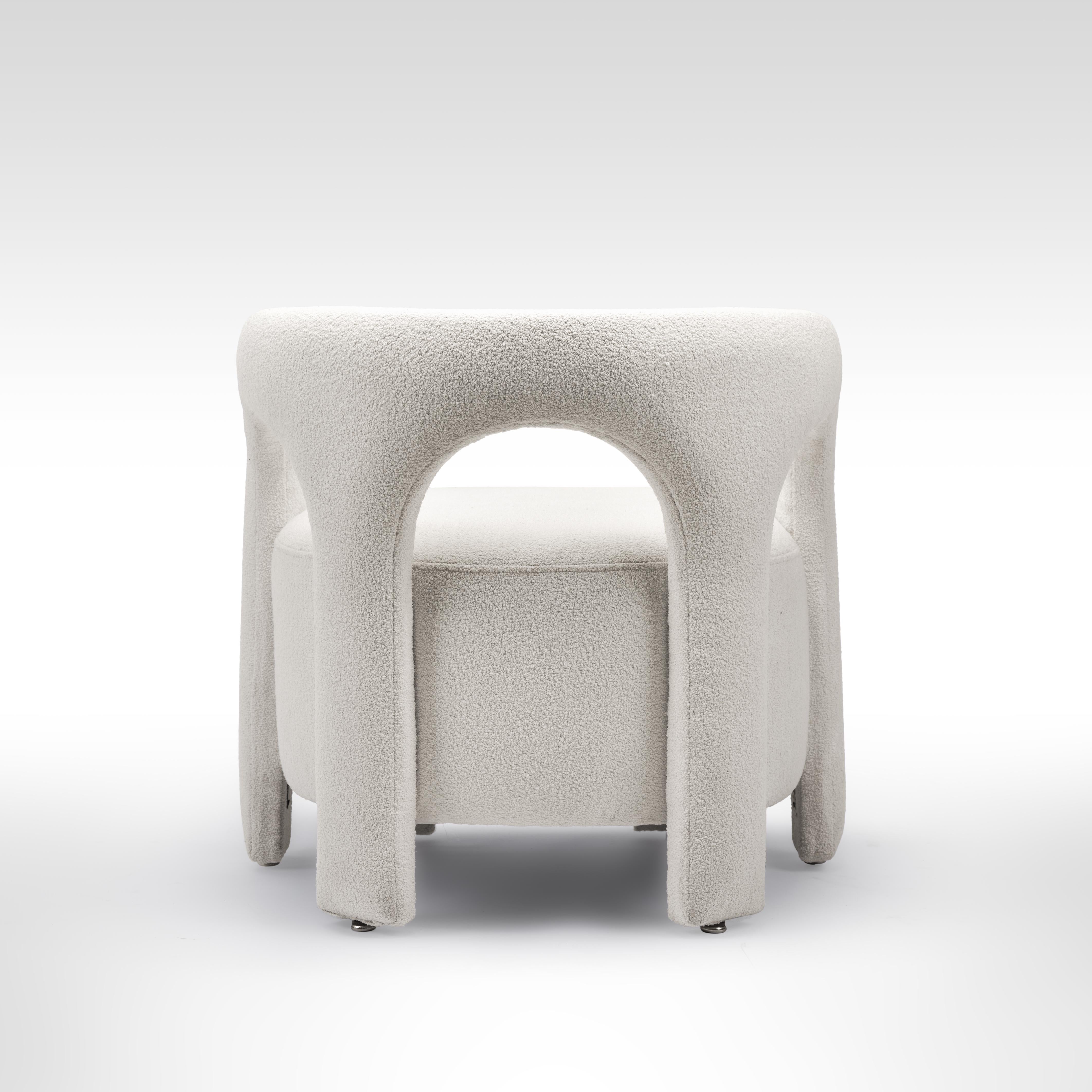 Modern White Curvy Upholstered Armchair Inspired by Egypt's Nubian Architecture For Sale