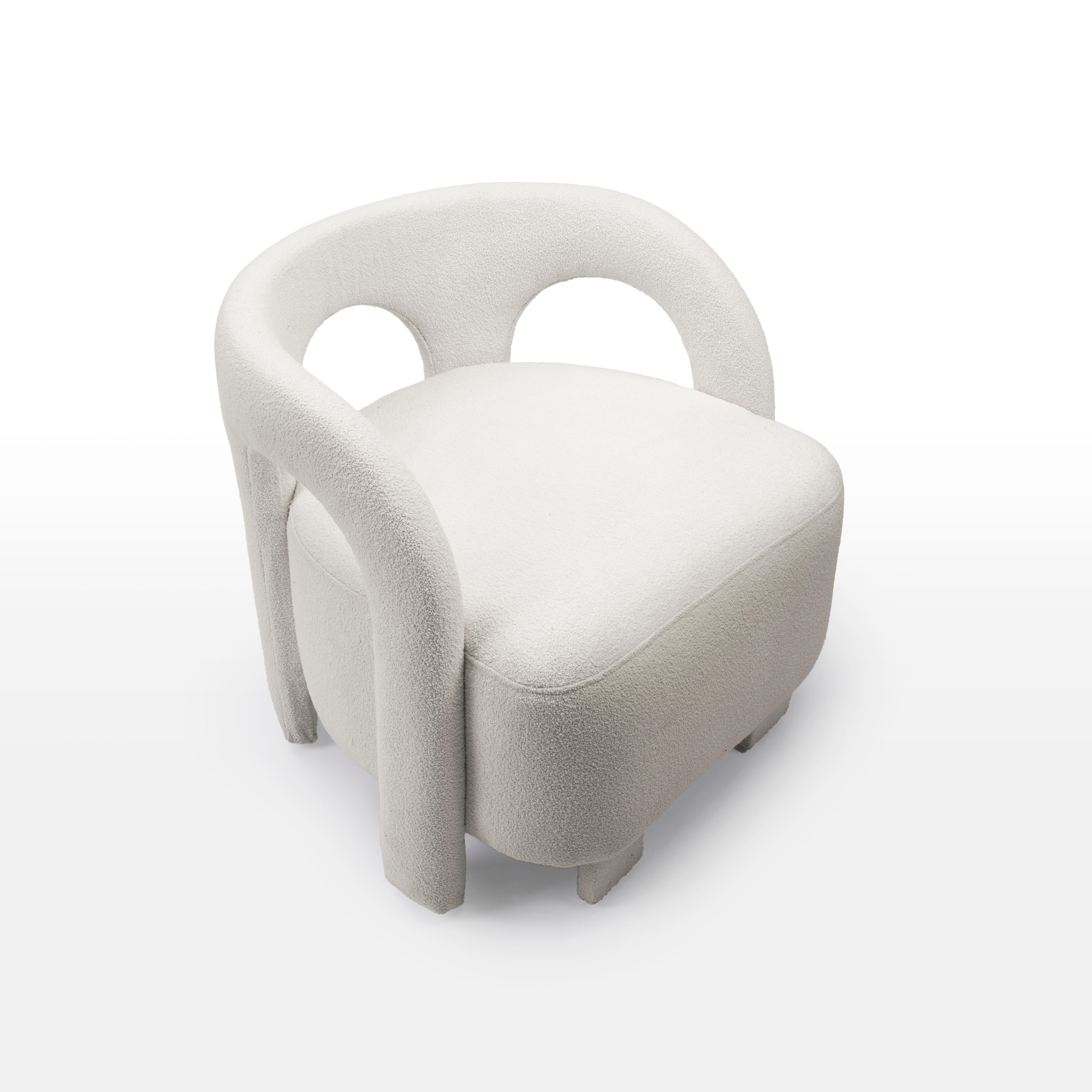 Egyptian White Curvy Upholstered Armchair Inspired by Egypt's Nubian Architecture For Sale