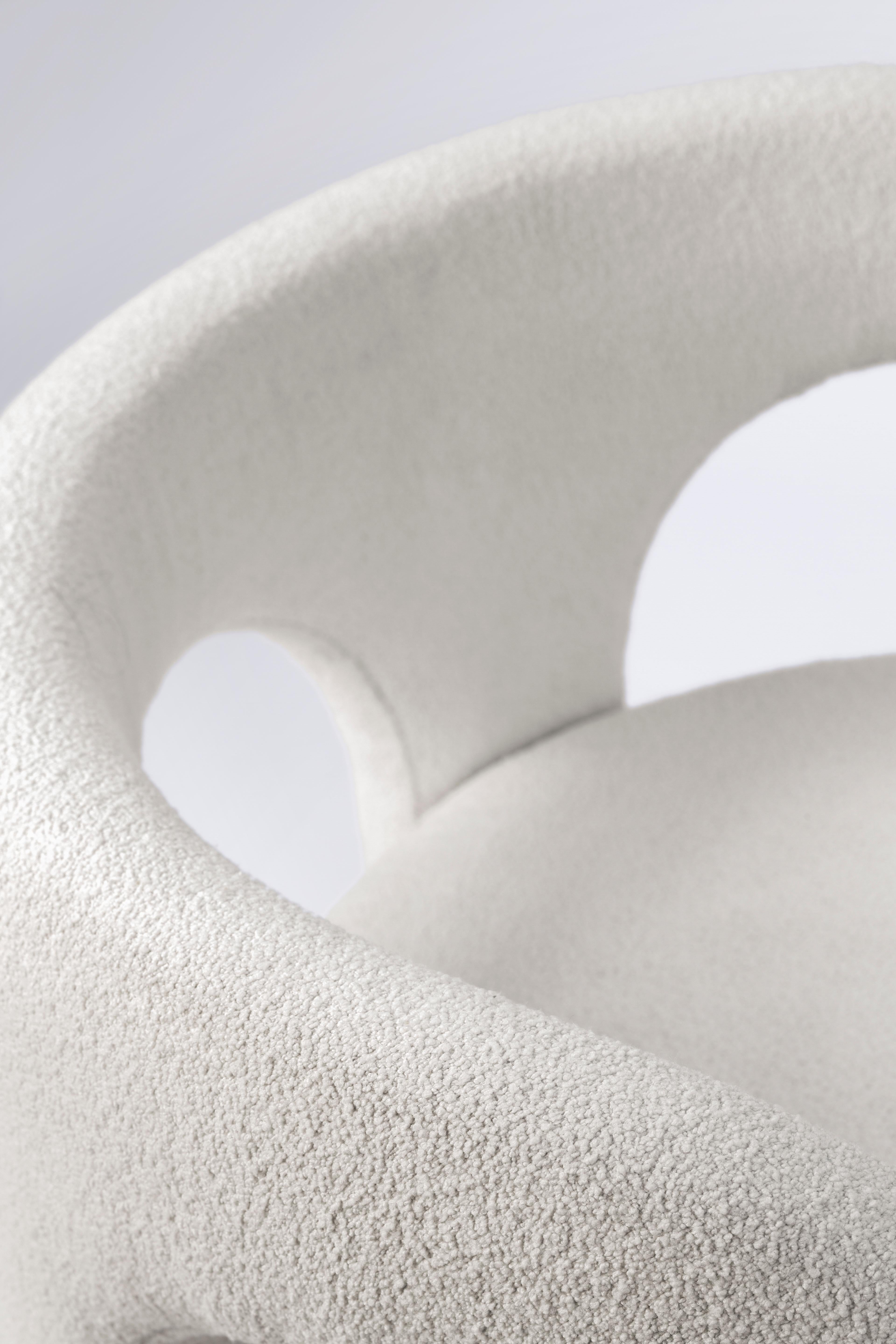 Contemporary White Curvy Upholstered Armchair Inspired by Egypt's Nubian Architecture For Sale