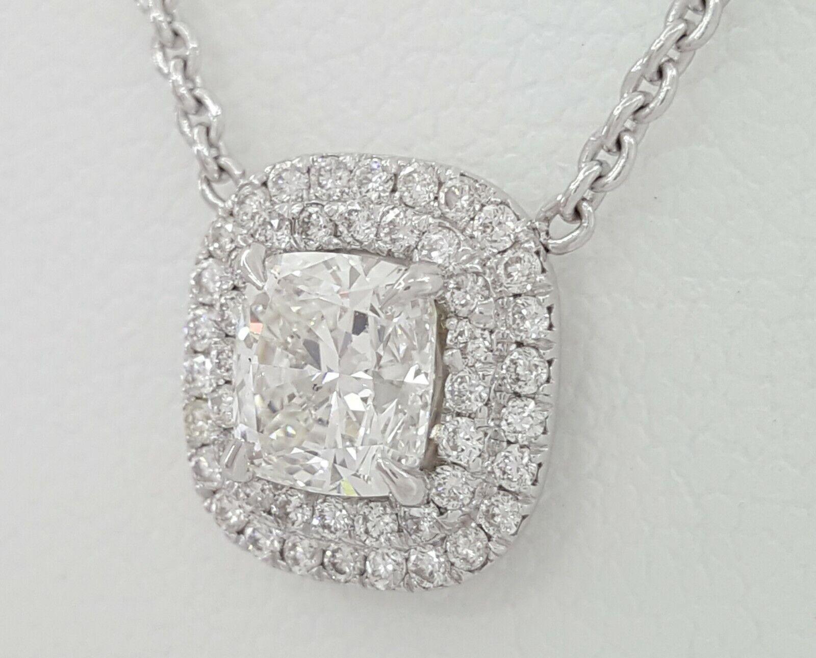 GIA 1,30 Karat Diamant im Kissenschliff Brillantschliff Doppel Halo Anhänger / Halskette 16