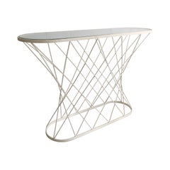 White Cyclone Console Table Oval Glass metal 1980s Postmodern Minimalist