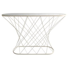 White Cyclone Console Table Oval Glass metal 1980s Postmodern Minimalist