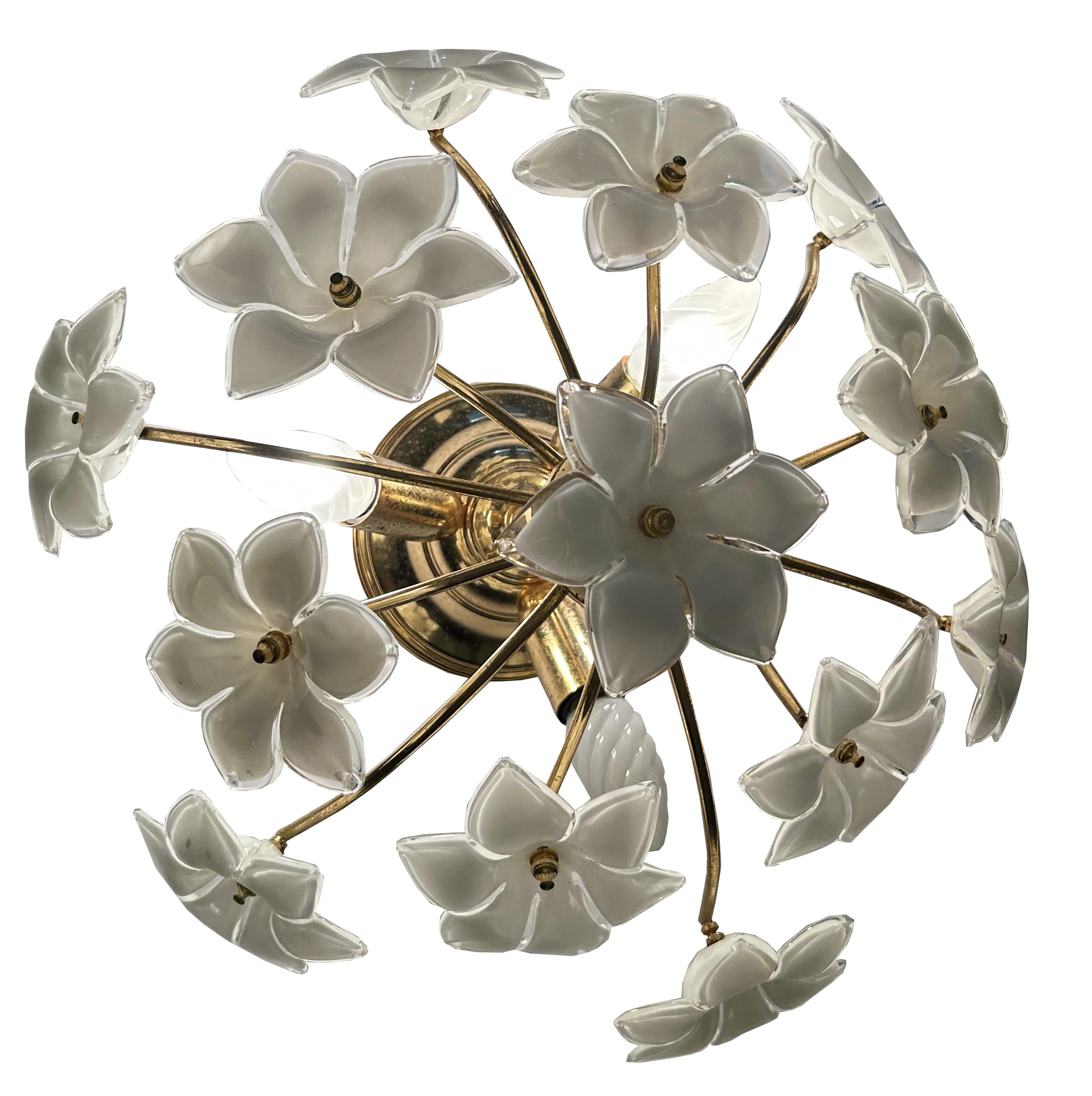 White Daisies, Murano Ceiling Light, 1980's For Sale 7