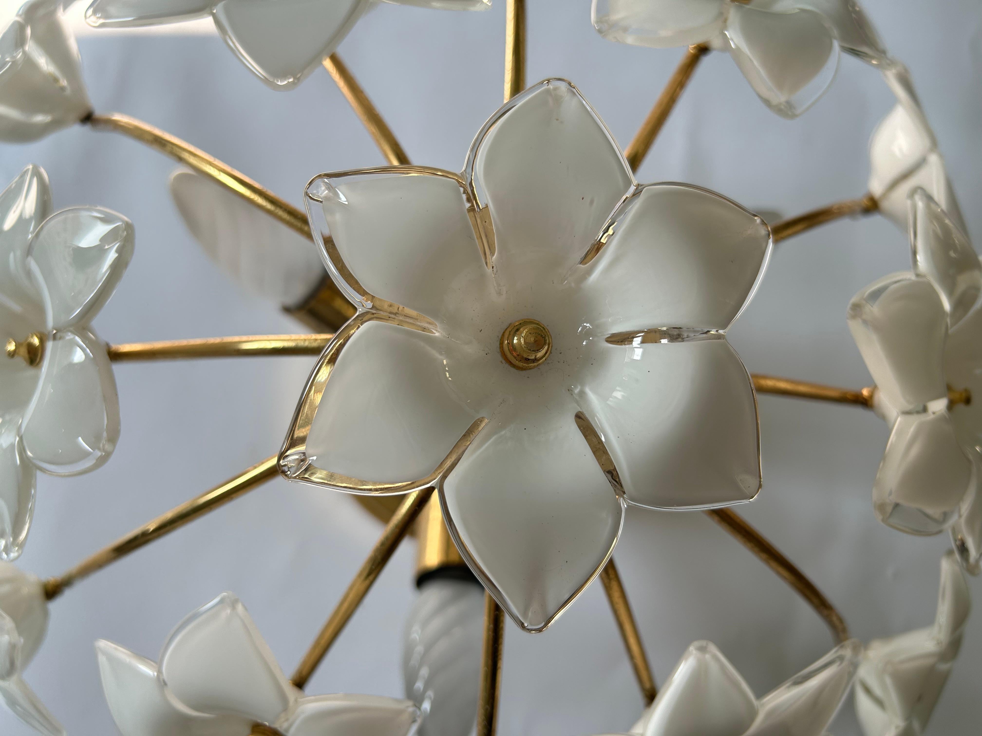 Metal White Daisies, Murano Ceiling Light, 1980's For Sale