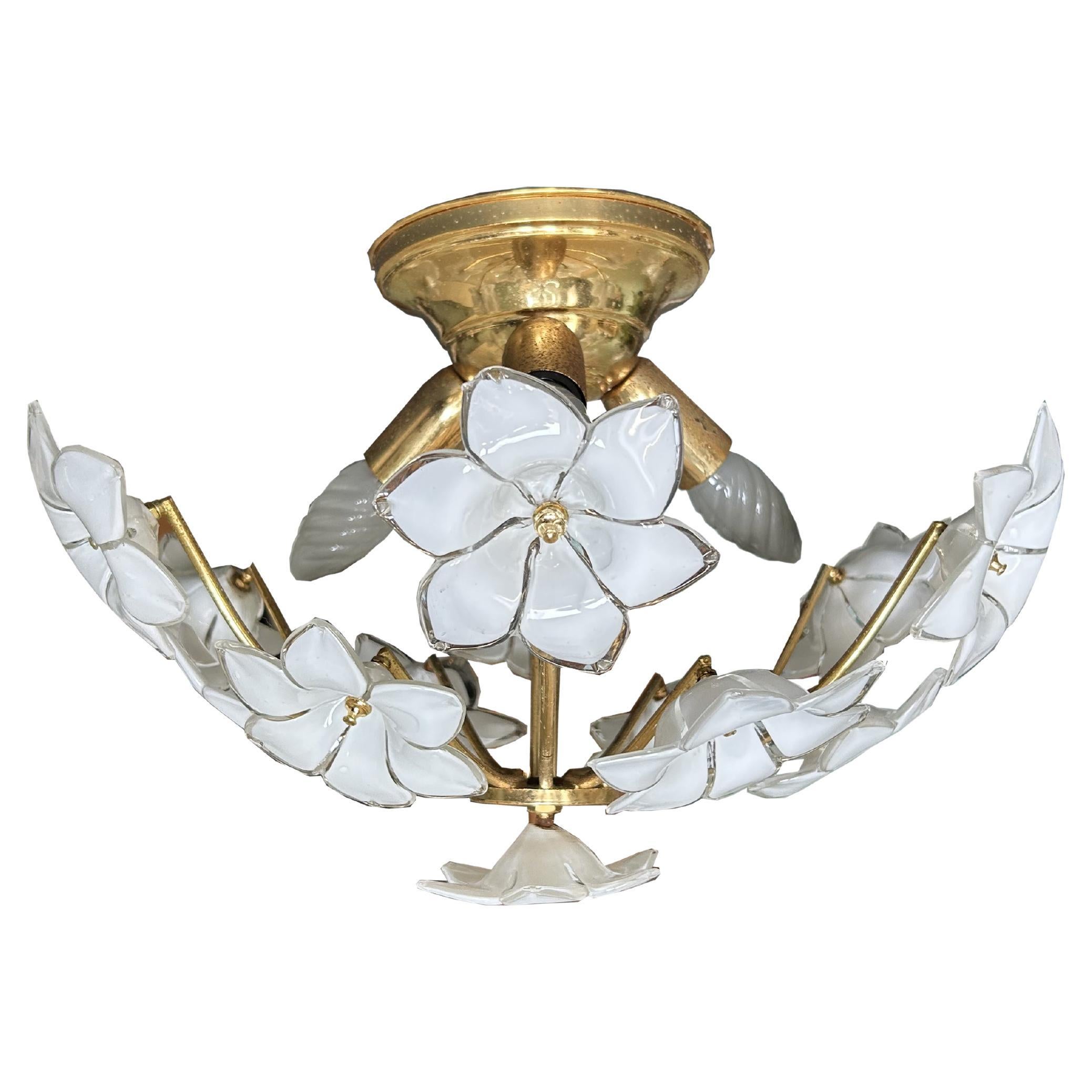 White Daisies, Murano Ceiling Light, 1980's