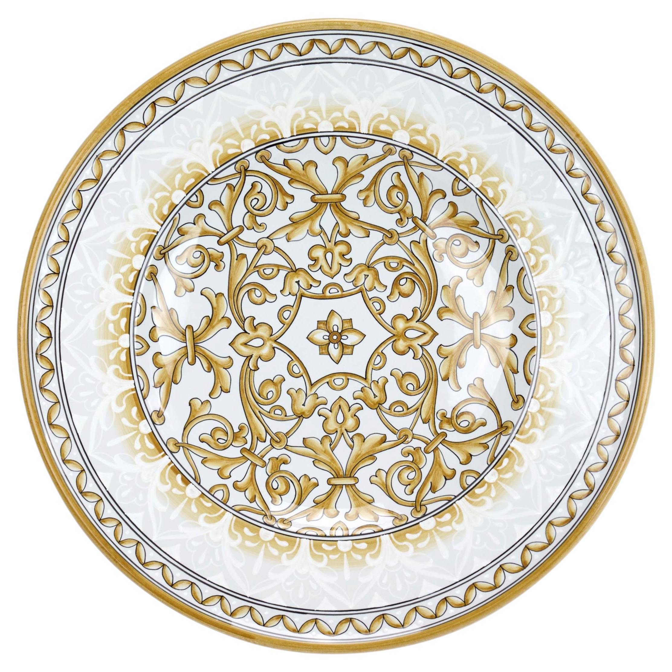 White Damask Plate by deBlona For Sale