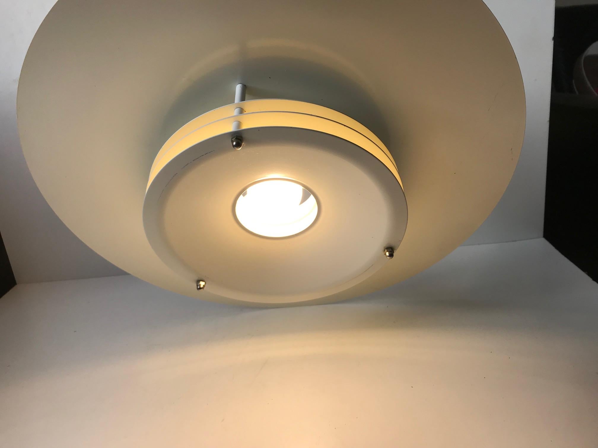 Enamel White Danish Minimalist Pendant Light by Knud Christensen, 1970s