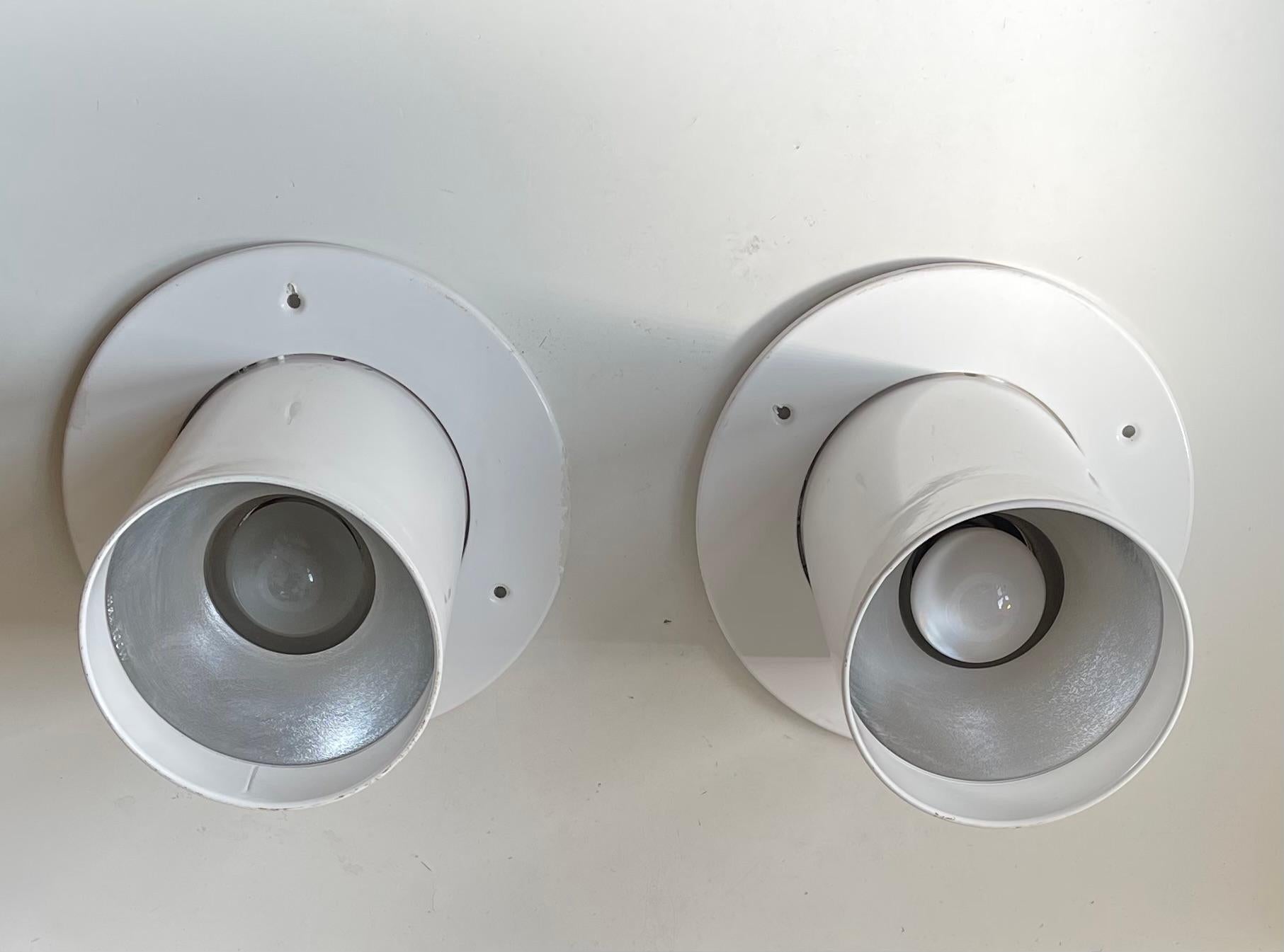 Powder-Coated White Danish Minimalist Pipe Flush Mounts by Friis & Moltke for Lampas, 1970s For Sale